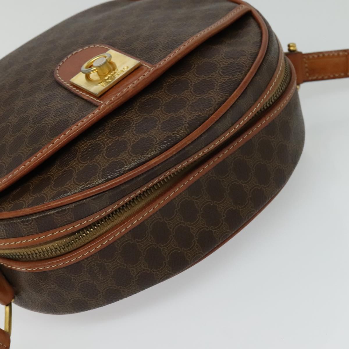 CELINE Macadam Canvas Shoulder Bag PVC Leather Brown Gold Auth sw634