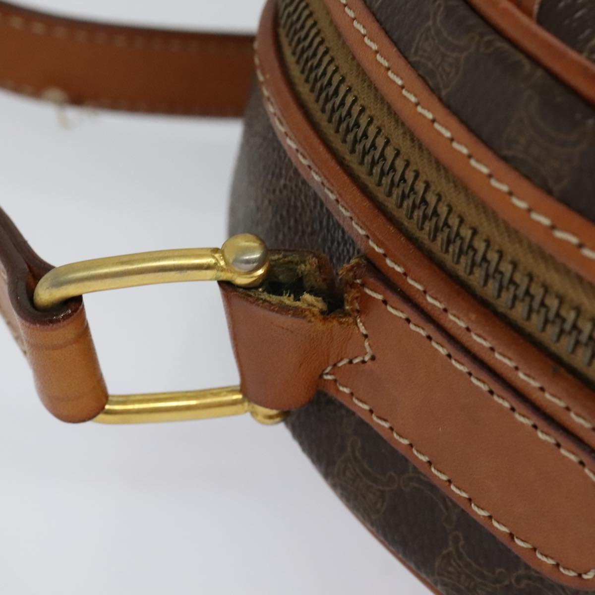 CELINE Macadam Canvas Shoulder Bag PVC Leather Brown Gold Auth sw634