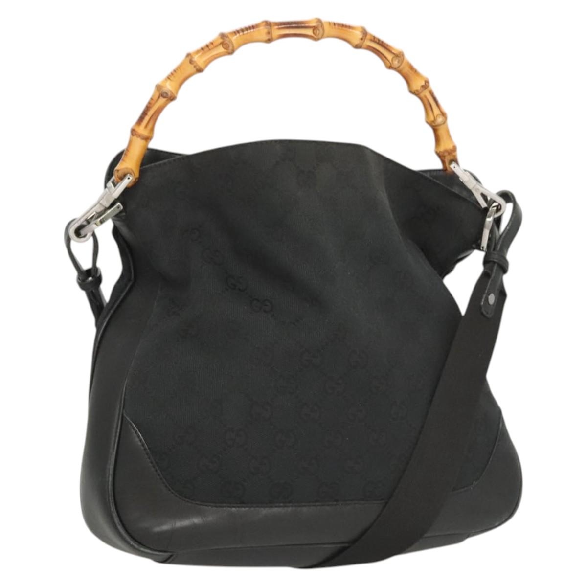 GUCCI GG Canvas Bamboo Hand Bag 2way Black Silver 001 4095 Auth sw640
