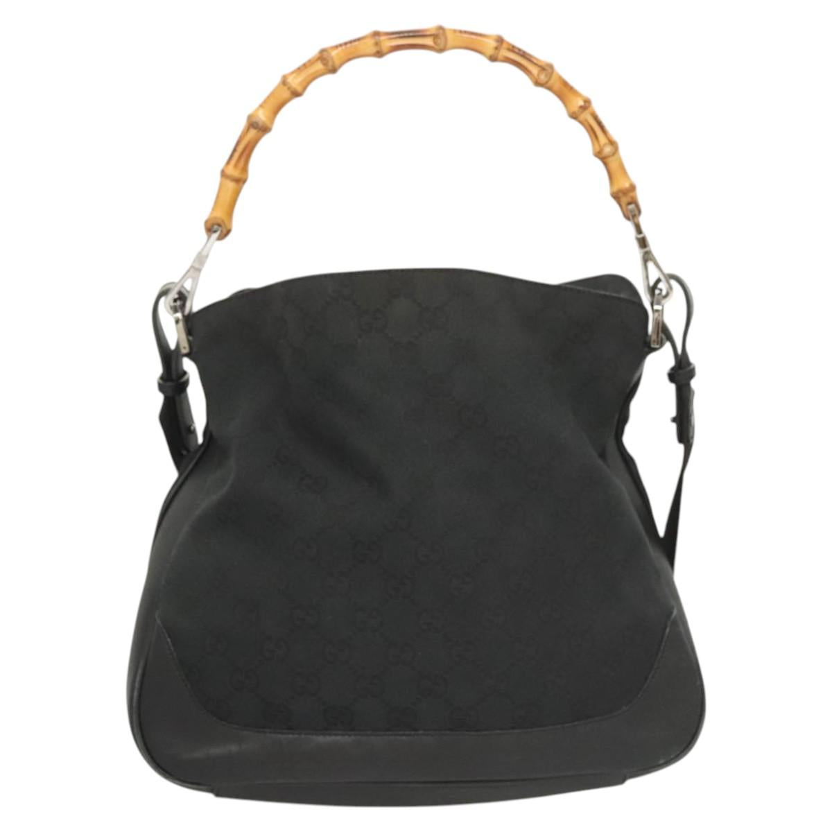 GUCCI GG Canvas Bamboo Hand Bag 2way Black Silver 001 4095 Auth sw640