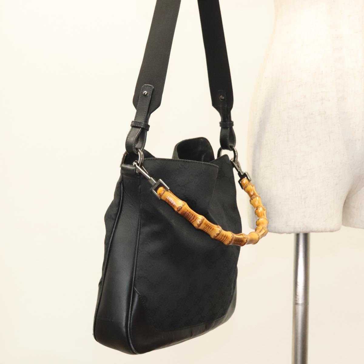 GUCCI GG Canvas Bamboo Hand Bag 2way Black Silver 001 4095 Auth sw640