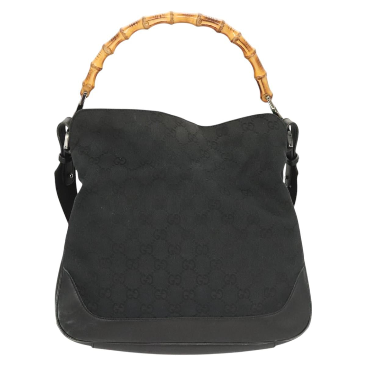 GUCCI GG Canvas Bamboo Hand Bag 2way Black Silver 001 4095 Auth sw640