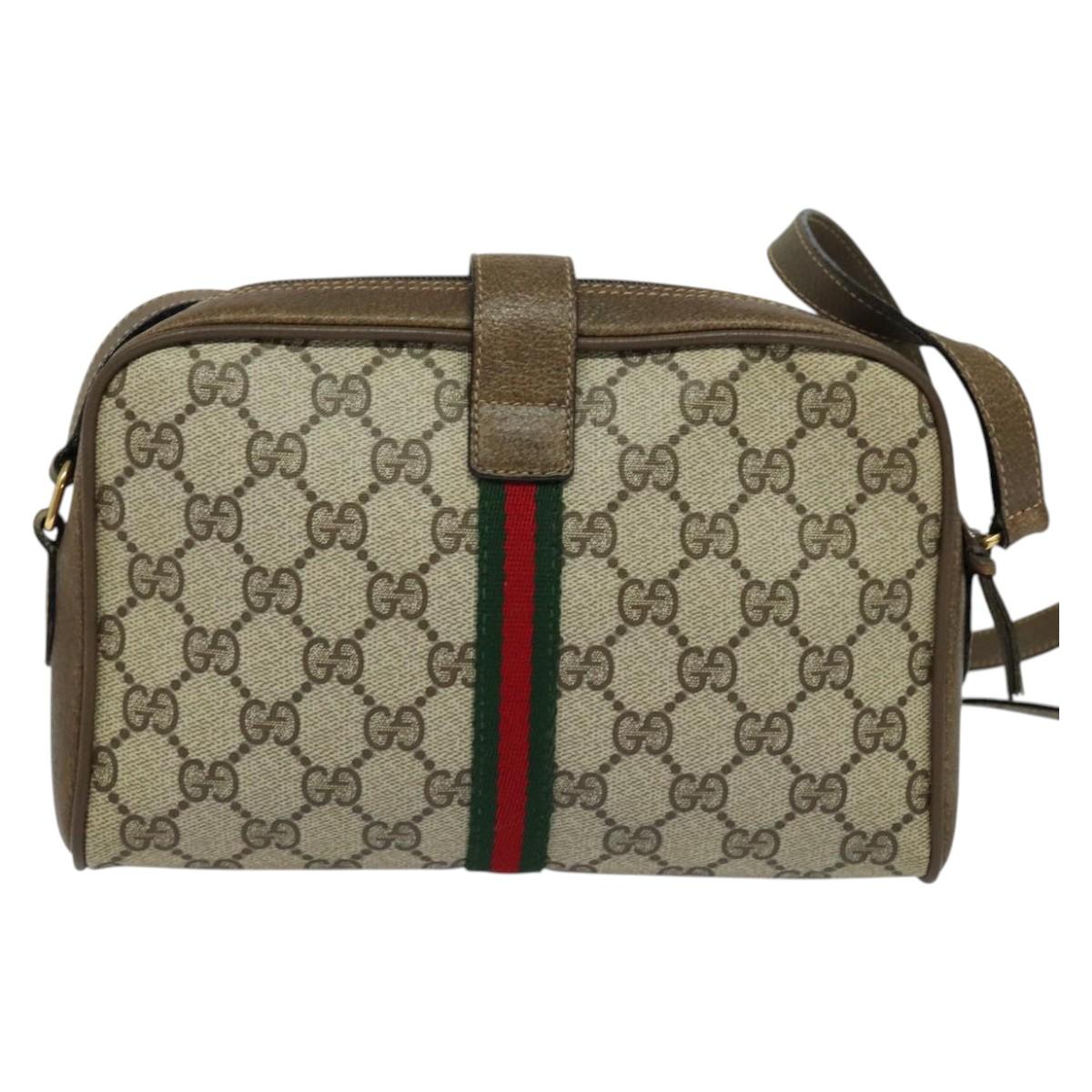 GUCCI GG Supreme Web Sherry Line Bag PVC Beige Gold 10 02 055 Auth sw642