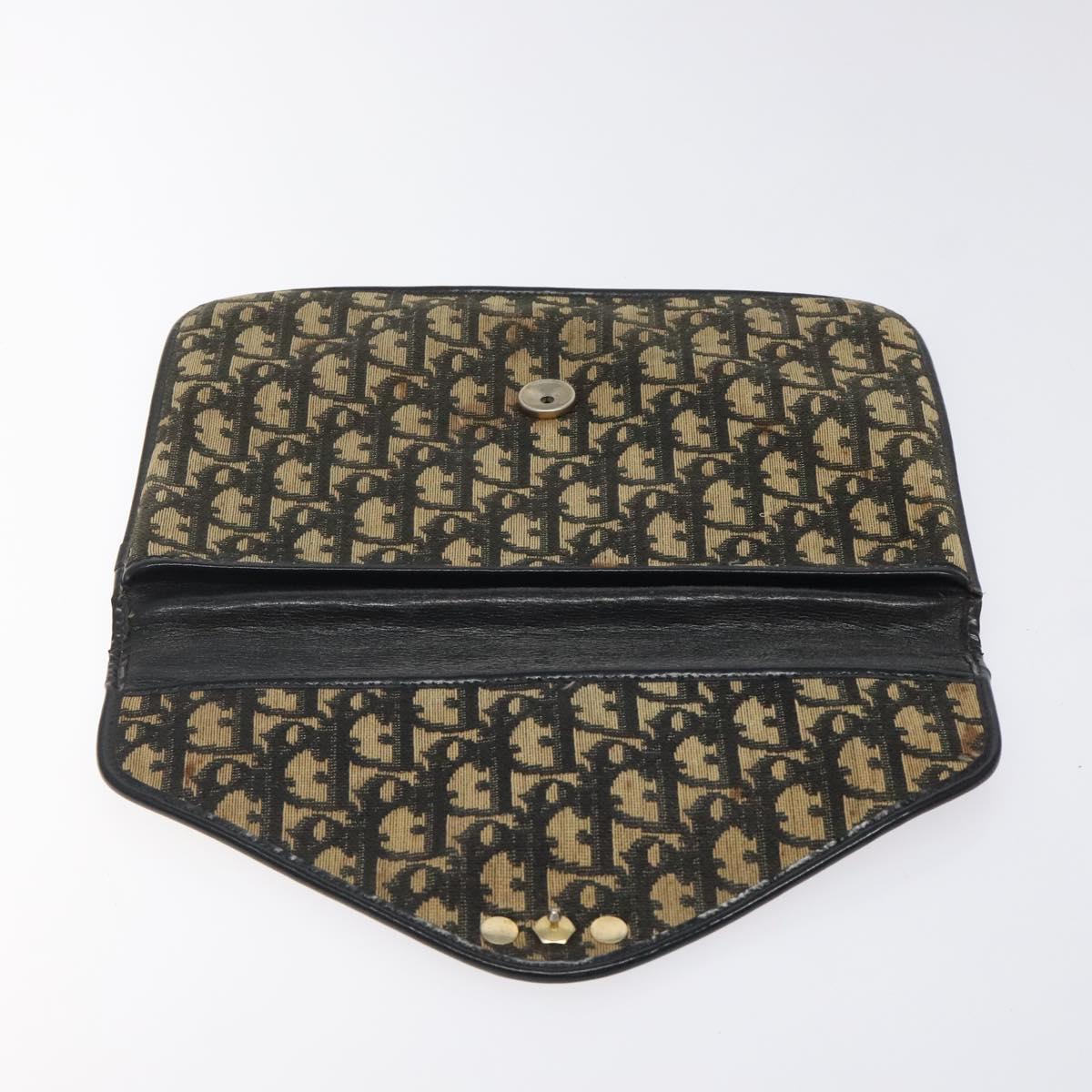 Christian Dior Trotter Canvas Clutch Bag Navy Gold Auth sw646