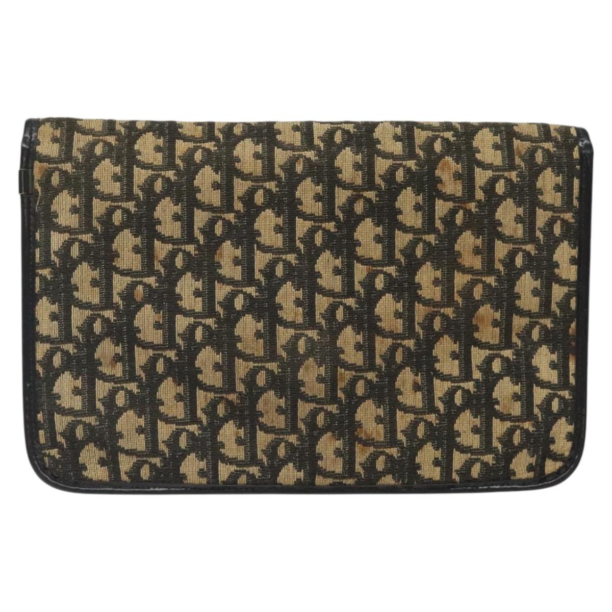 Christian Dior Trotter Canvas Clutch Bag Navy Gold Auth sw646