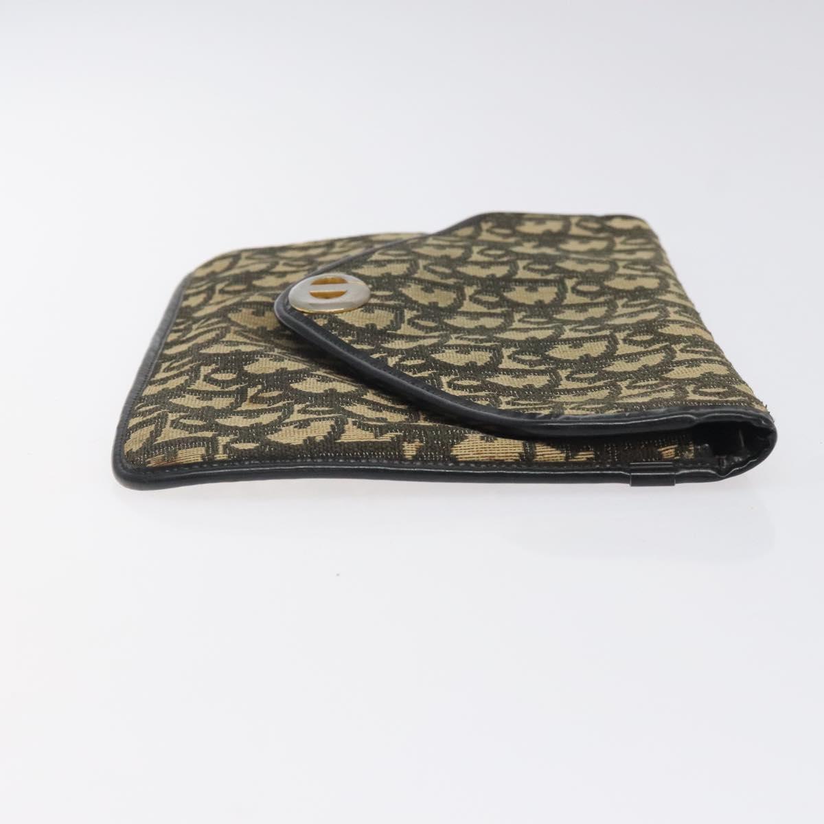 Christian Dior Trotter Canvas Clutch Bag Navy Gold Auth sw646