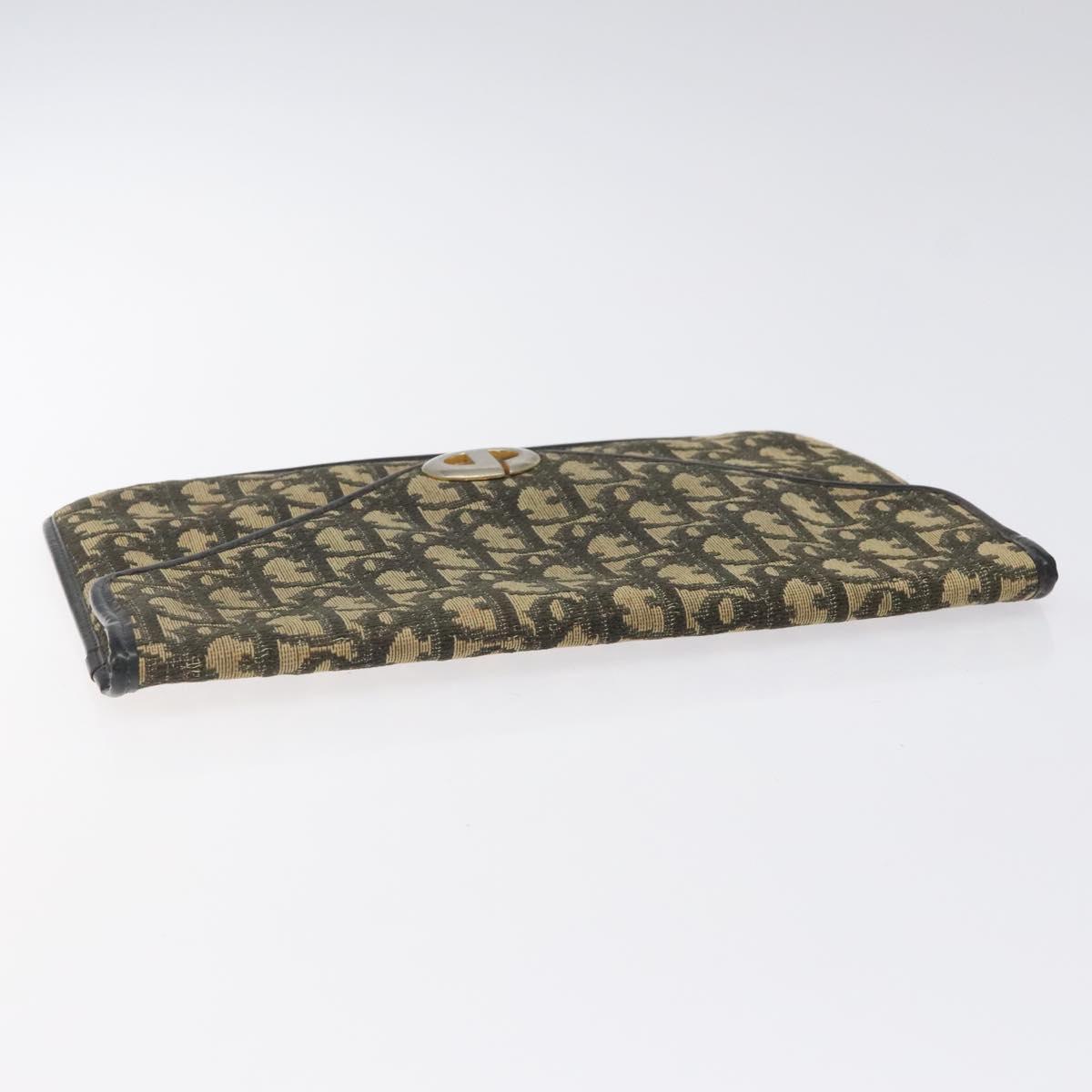 Christian Dior Trotter Canvas Clutch Bag Navy Gold Auth sw646