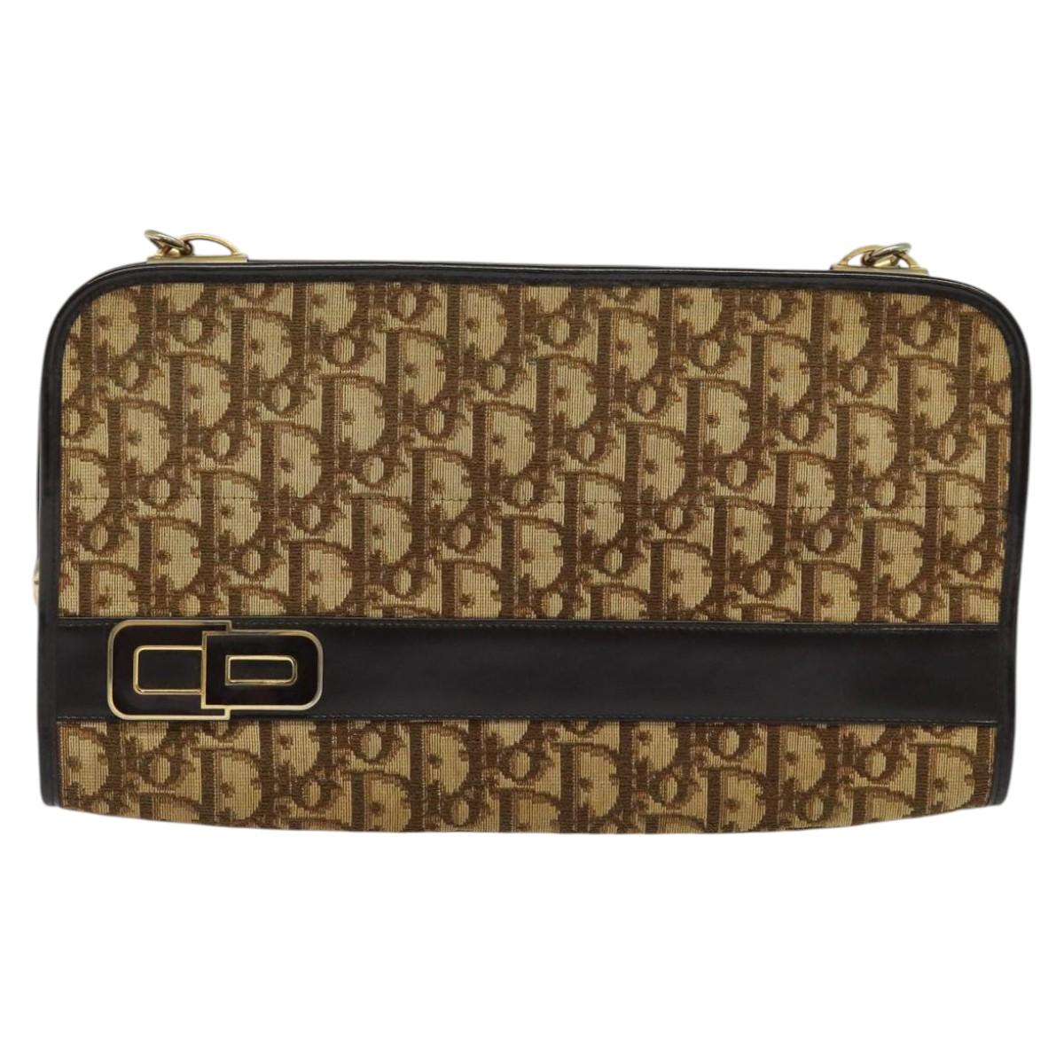 Christian Dior Trotter Canvas Shoulder Bag Brown Gold Auth sw647