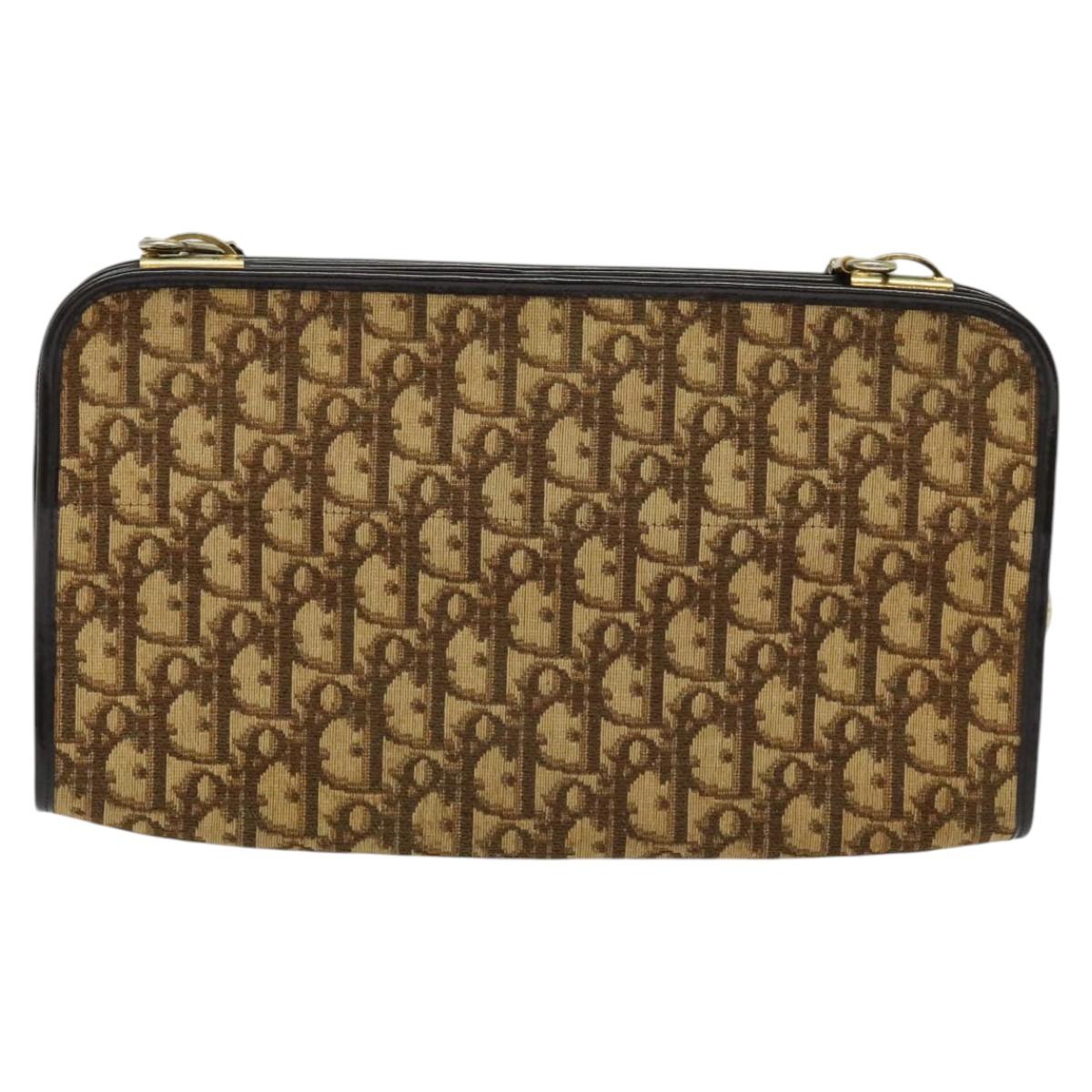 Christian Dior Trotter Canvas Shoulder Bag Brown Gold Auth sw647