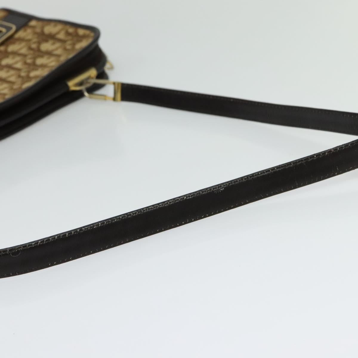 Christian Dior Trotter Canvas Shoulder Bag Brown Gold Auth sw647