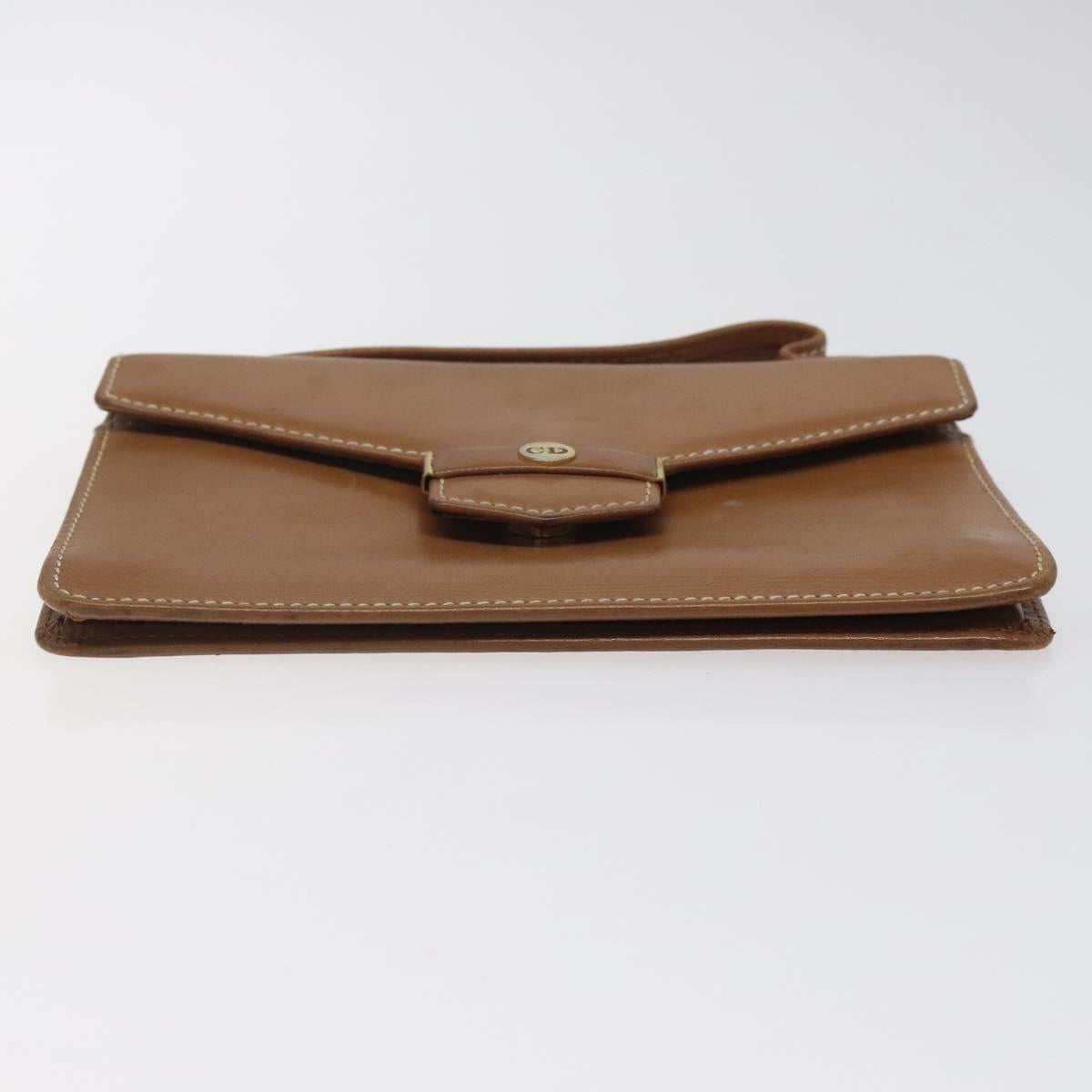 Christian Dior Hand Bag Leather Brown Gold Auth sw648