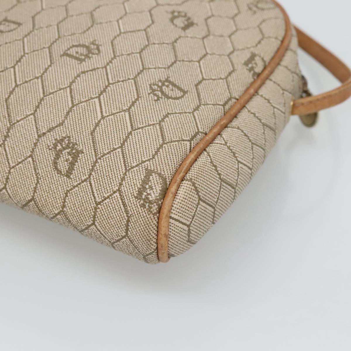 Christian Dior Honeycomb Canvas Shoulder Bag PVC Beige Gold Auth sw649