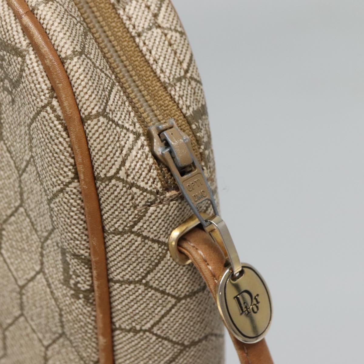 Christian Dior Honeycomb Canvas Shoulder Bag PVC Beige Gold Auth sw649