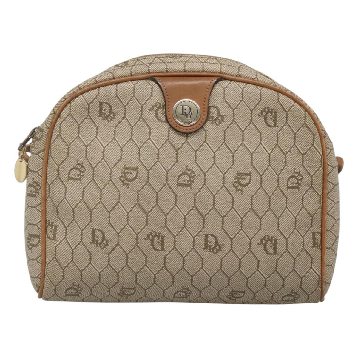 Christian Dior Honeycomb Canvas Shoulder Bag PVC Beige Gold Auth sw649