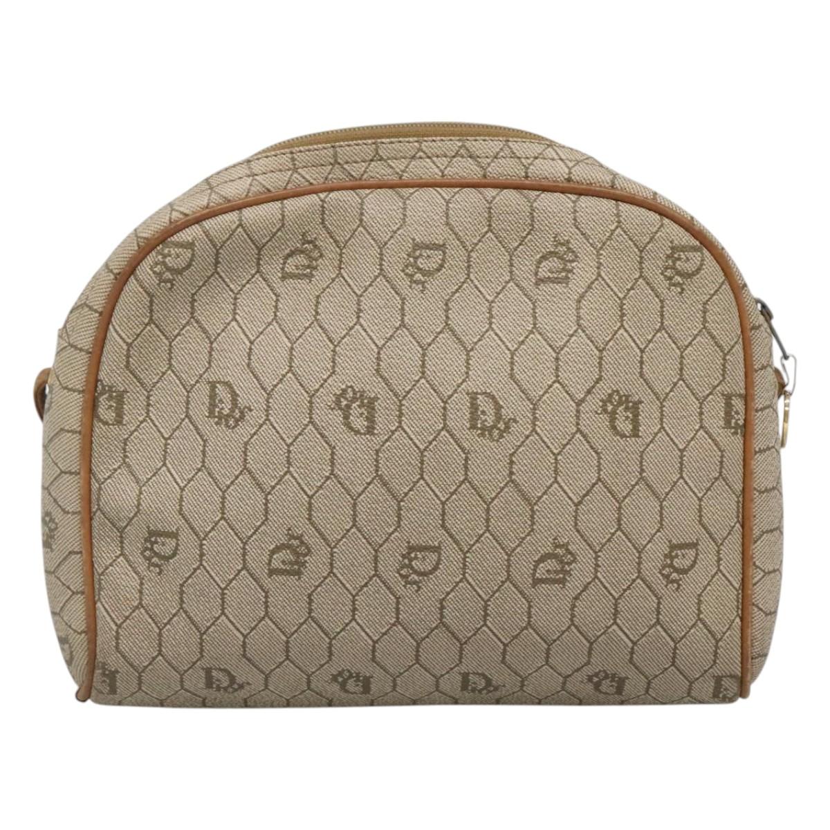 Christian Dior Honeycomb Canvas Shoulder Bag PVC Beige Gold Auth sw649