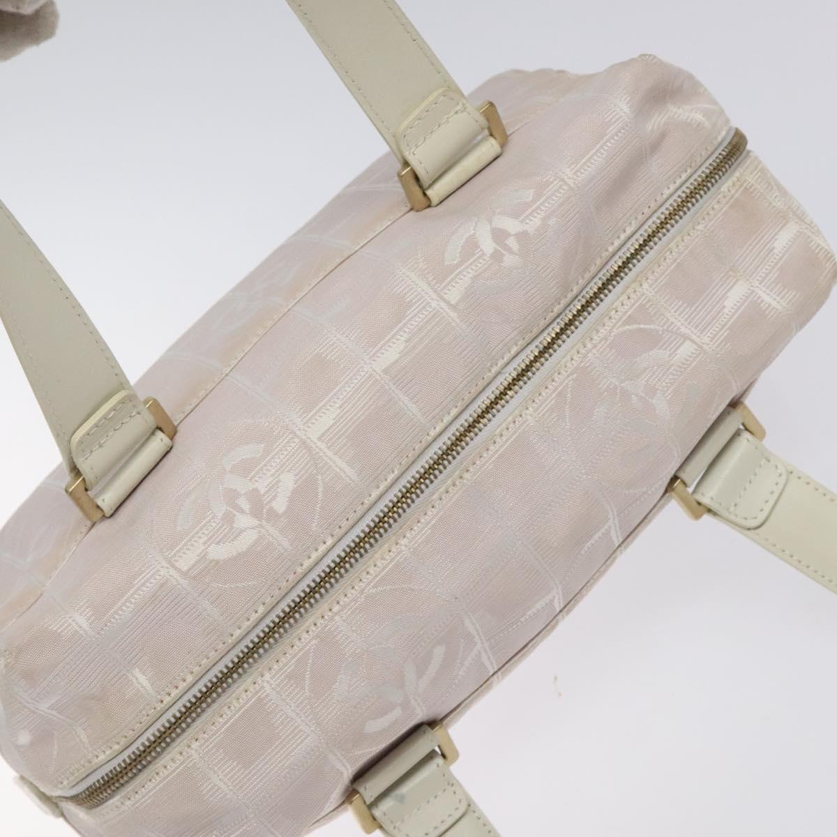CHANEL New Travel Line Hand Bag Nylon Pink Silver CC Auth sw653