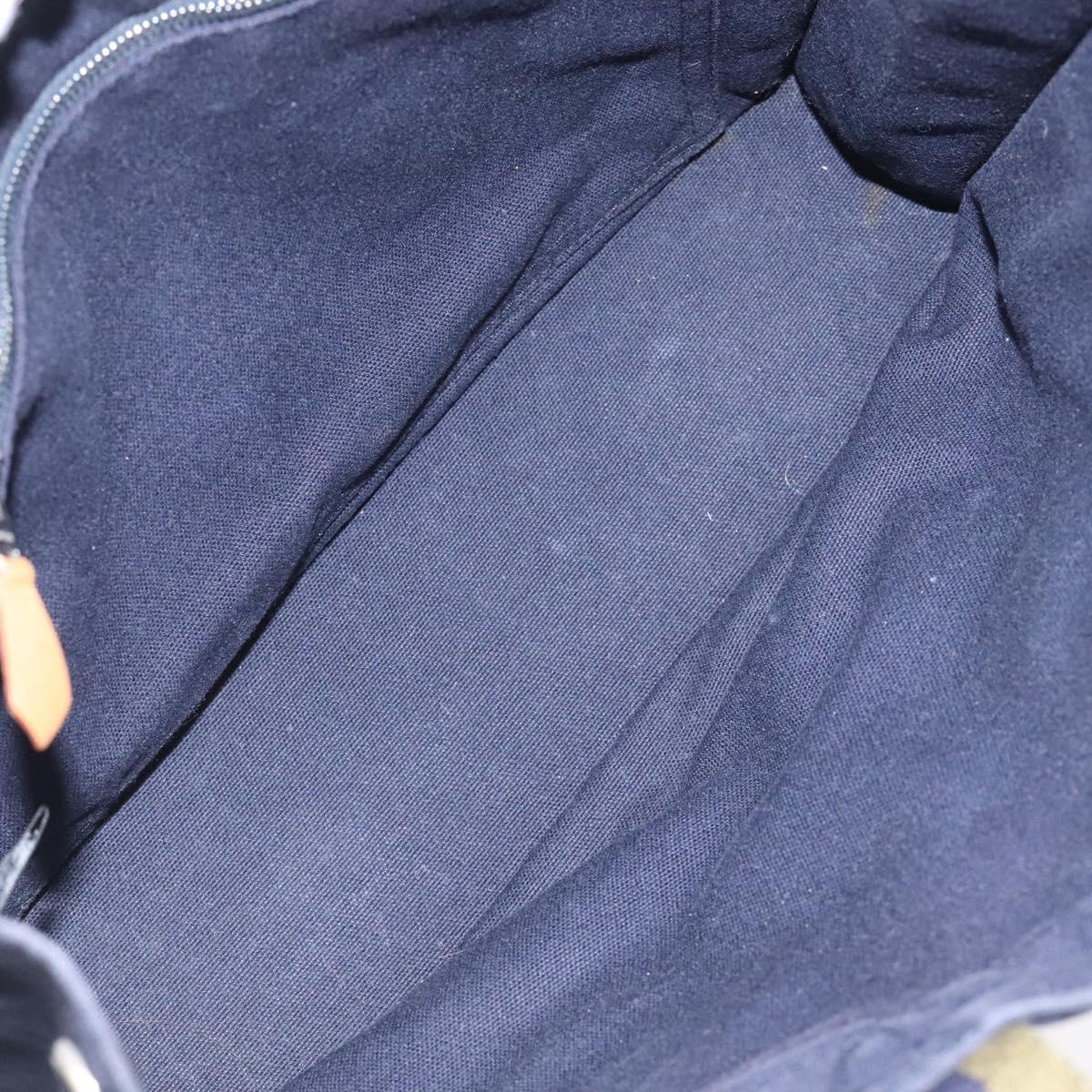 HERMES Fourre Tout PM Hand Bag Canvas Navy Green Silver Auth sw656