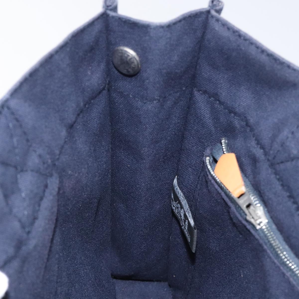 HERMES Fourre Tout PM Hand Bag Canvas Navy Green Silver Auth sw656