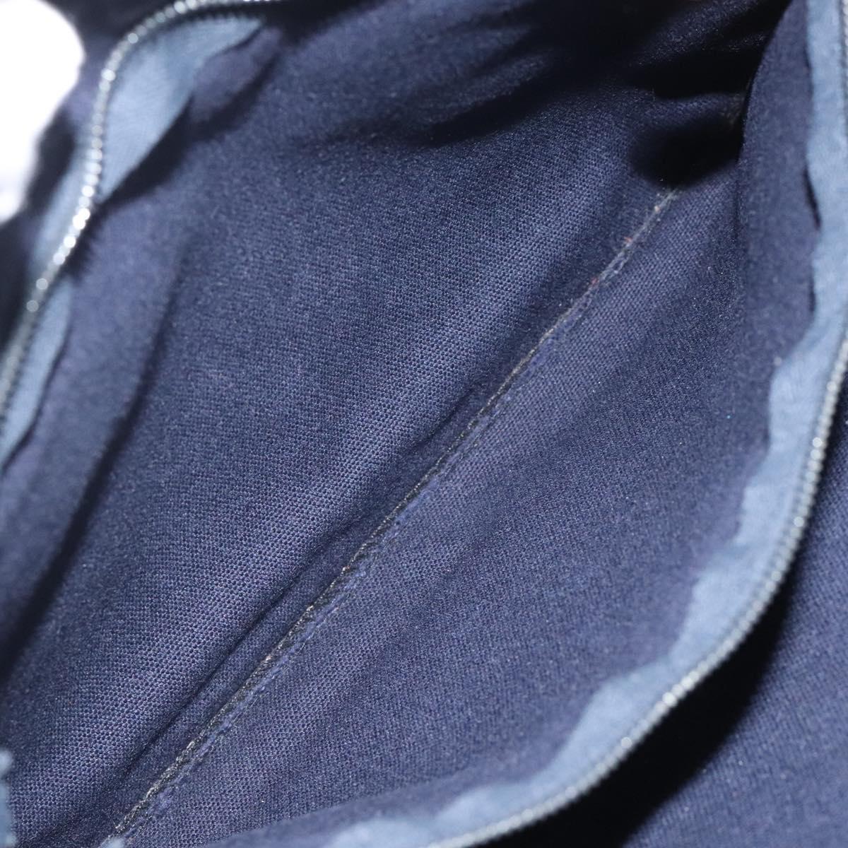 HERMES Fourre Tout PM Hand Bag Canvas Navy Green Silver Auth sw656