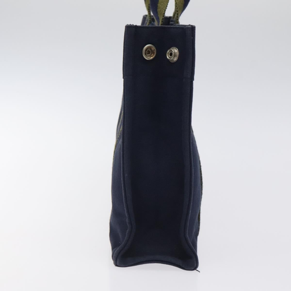 HERMES Fourre Tout PM Hand Bag Canvas Navy Green Silver Auth sw656