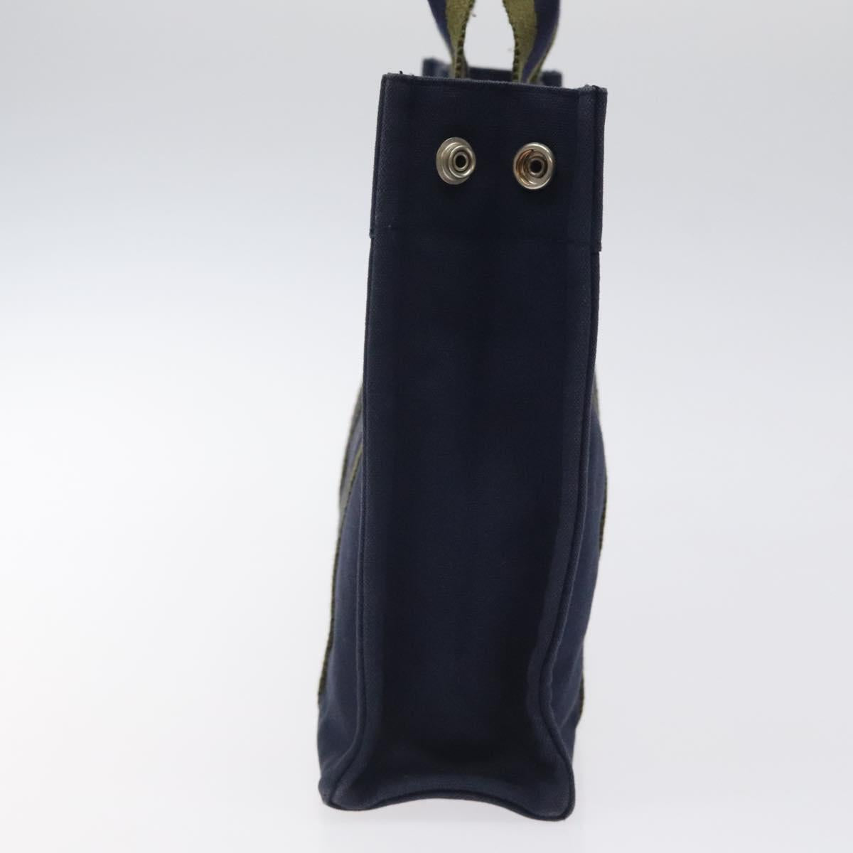 HERMES Fourre Tout PM Hand Bag Canvas Navy Green Silver Auth sw656