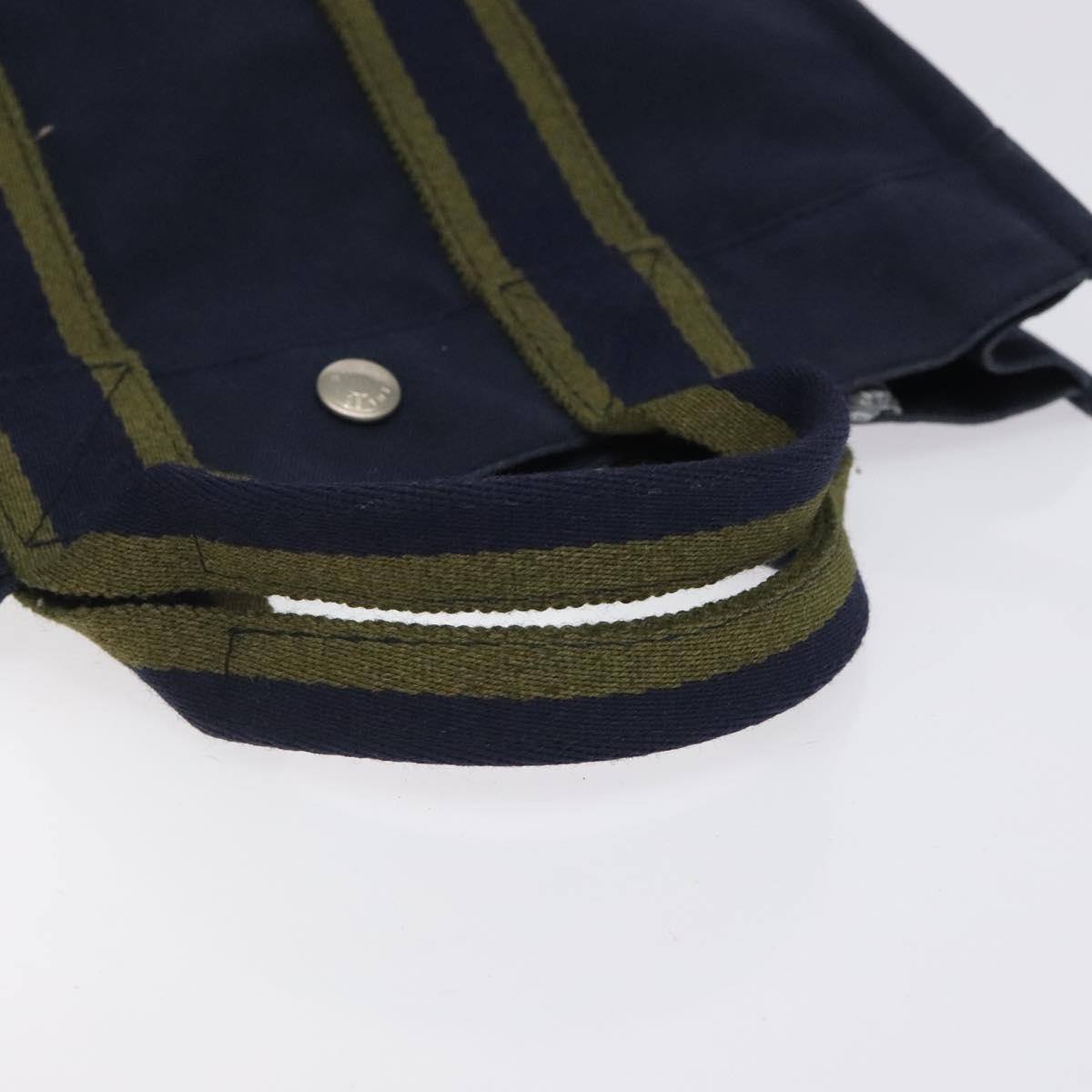 HERMES Fourre Tout PM Hand Bag Canvas Navy Green Silver Auth sw656