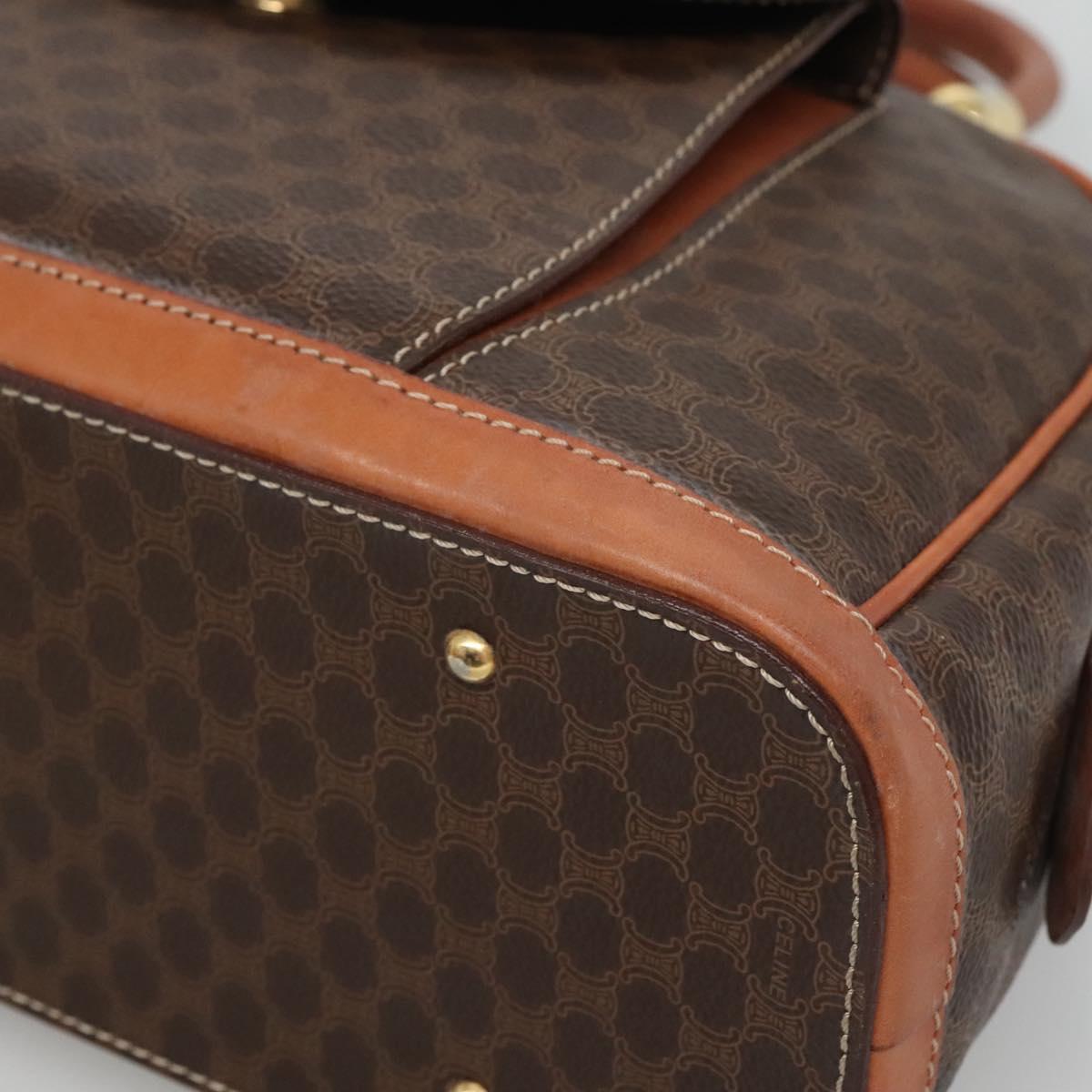 CELINE Macadam Canvas Hand Bag PVC Leather Brown Gold Auth sw658