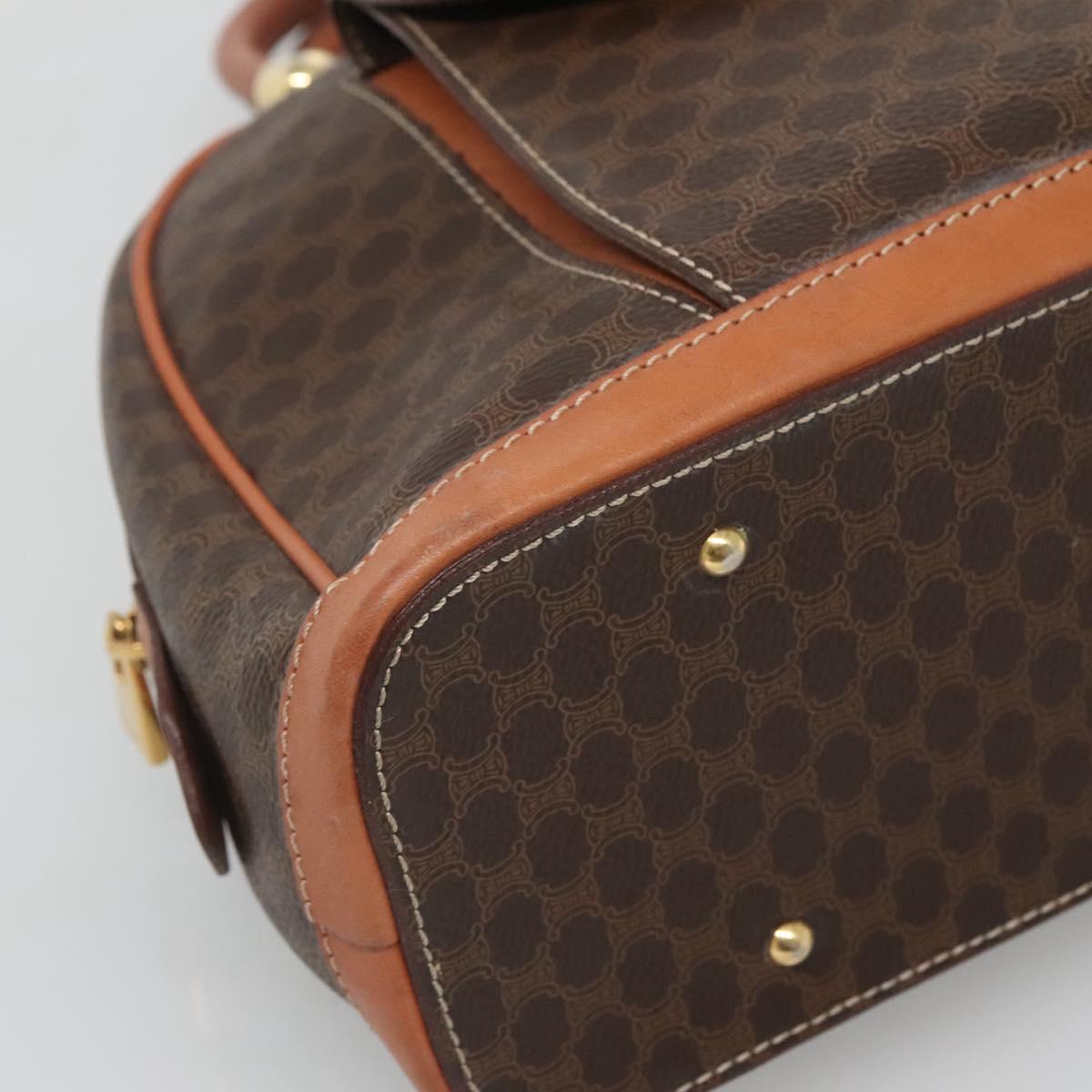 CELINE Macadam Canvas Hand Bag PVC Leather Brown Gold Auth sw658