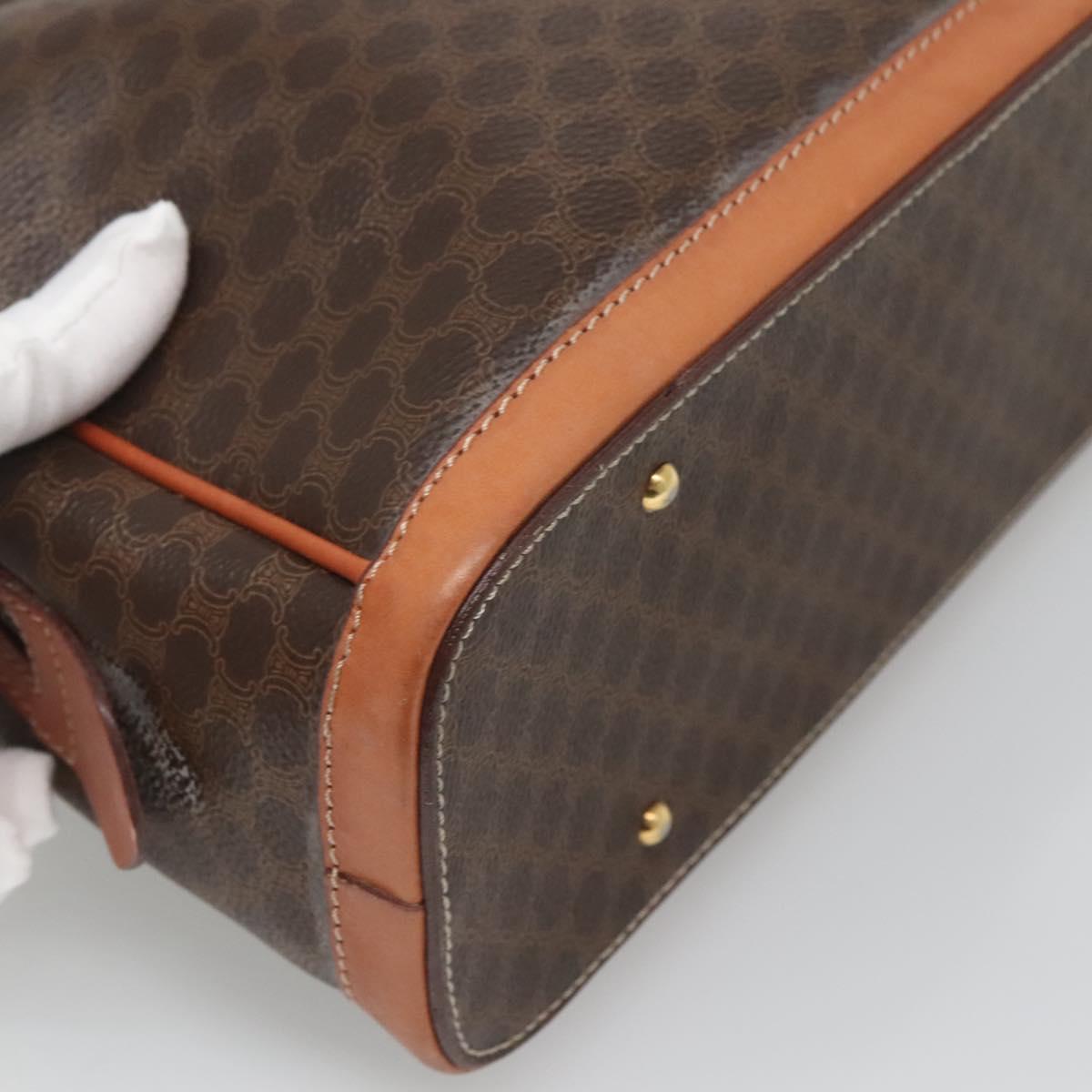 CELINE Macadam Canvas Hand Bag PVC Leather Brown Gold Auth sw658