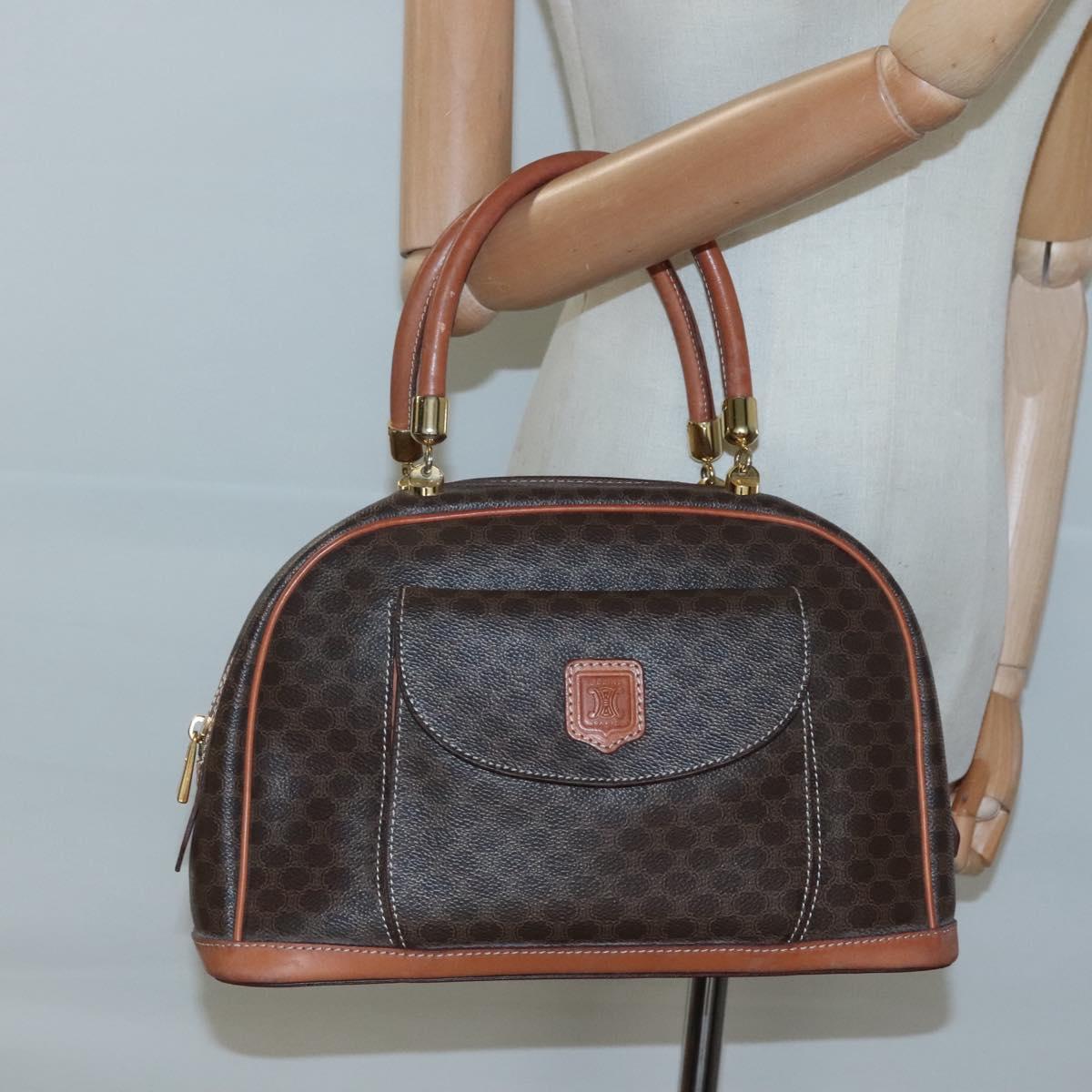 CELINE Macadam Canvas Hand Bag PVC Leather Brown Gold Auth sw658