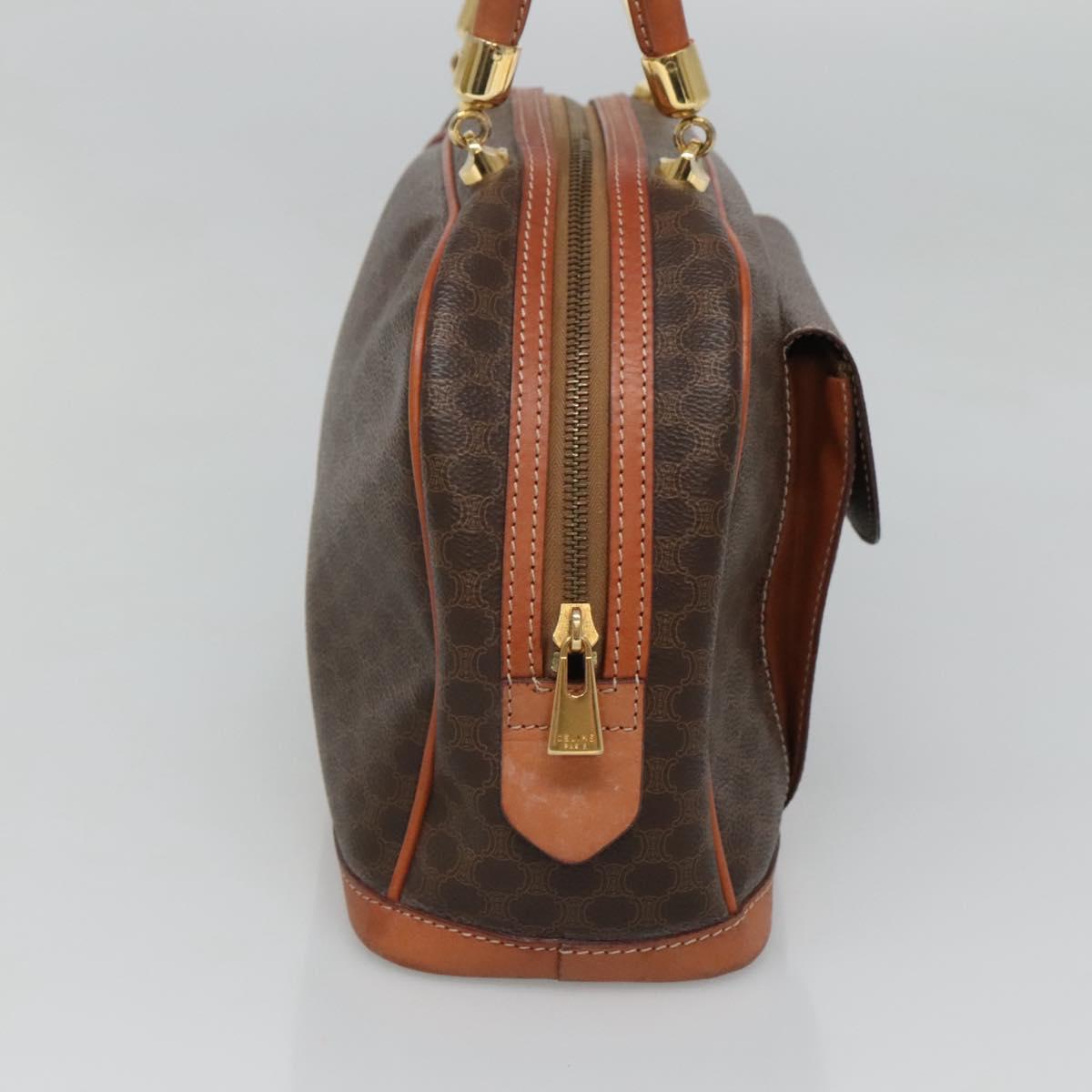 CELINE Macadam Canvas Hand Bag PVC Leather Brown Gold Auth sw658