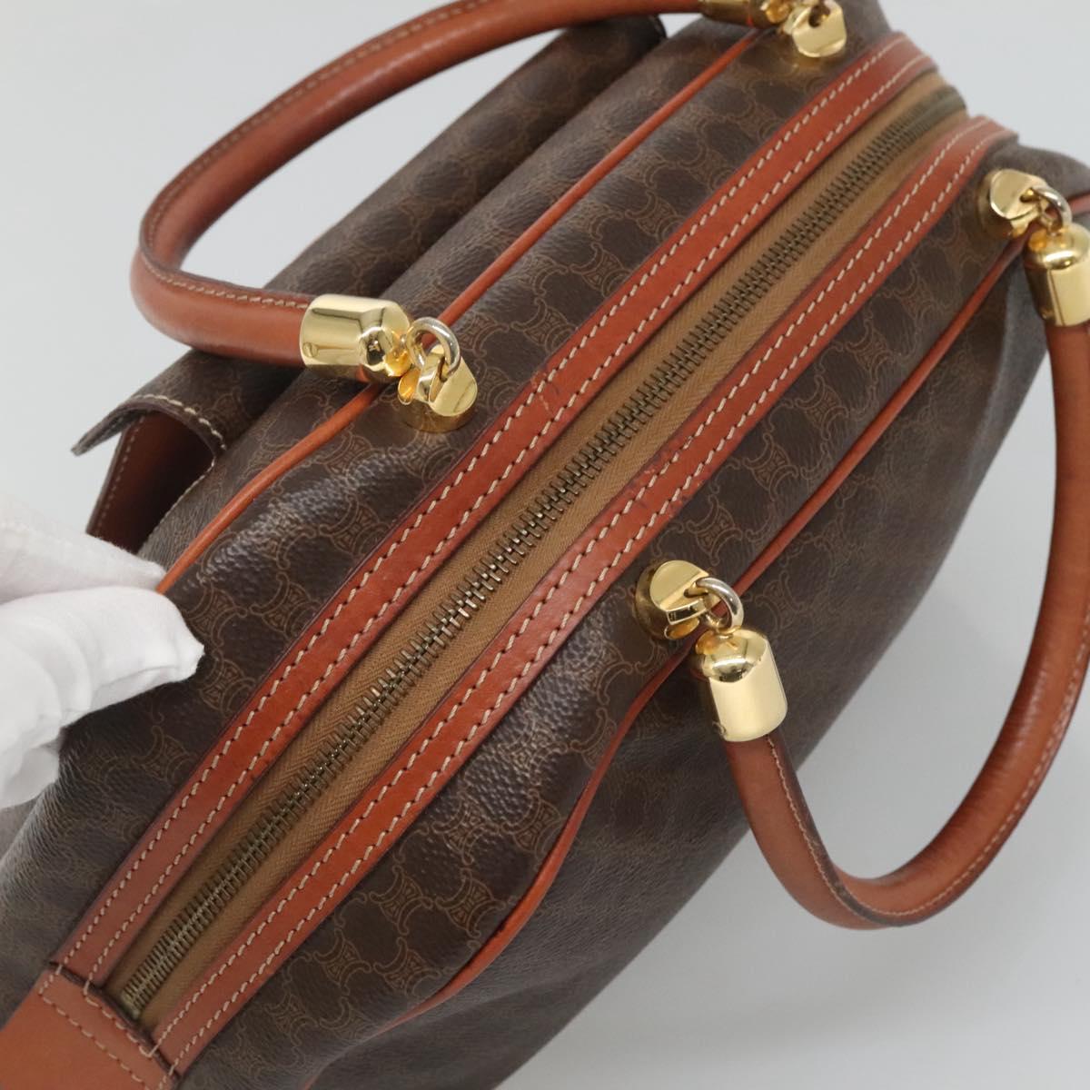 CELINE Macadam Canvas Hand Bag PVC Leather Brown Gold Auth sw658