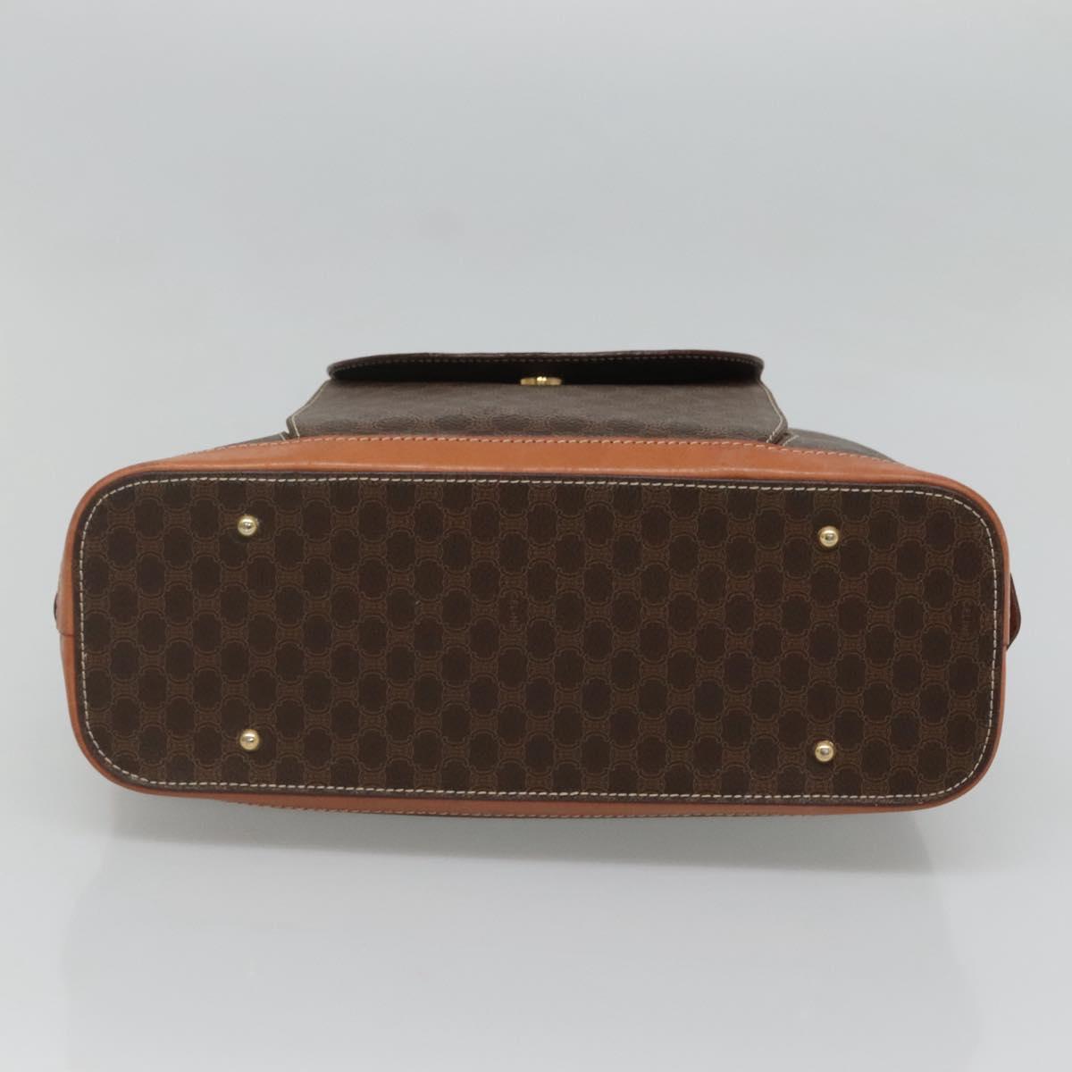 CELINE Macadam Canvas Hand Bag PVC Leather Brown Gold Auth sw658