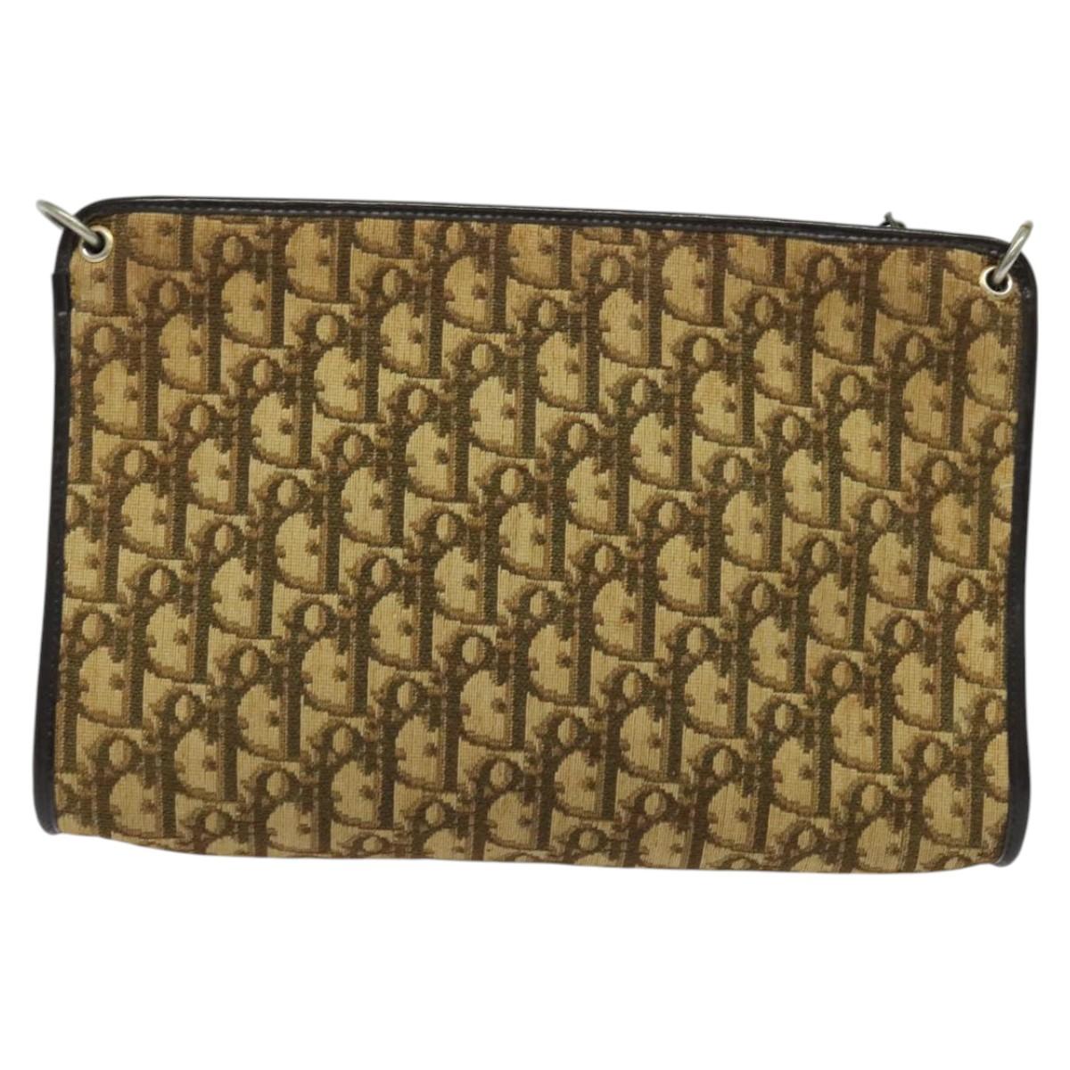 Christian Dior Trotter Canvas Shoulder Bag Brown Gold Auth sw662