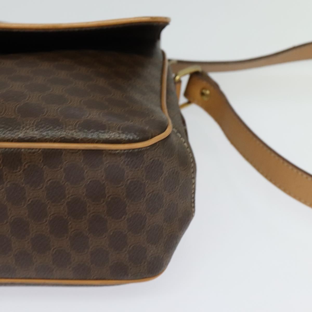 CELINE Macadam Canvas Shoulder Bag PVC Leather Brown Gold Auth sw675