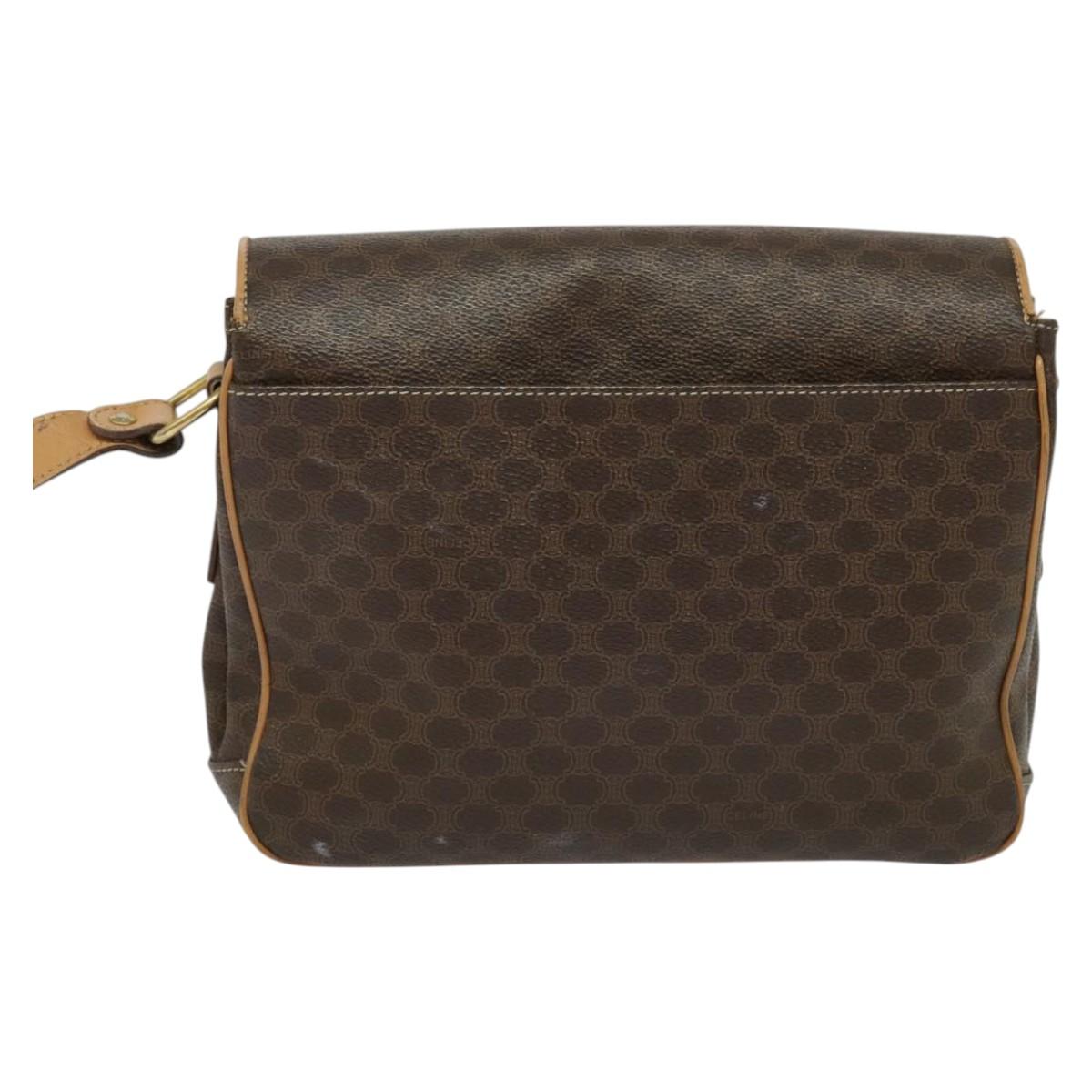 CELINE Macadam Canvas Shoulder Bag PVC Leather Brown Gold Auth sw675