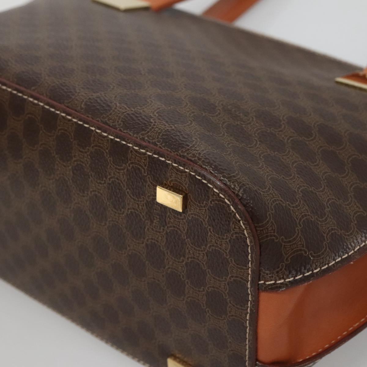 CELINE Macadam Canvas Hand Bag PVC Leather Brown Gold Auth sw677