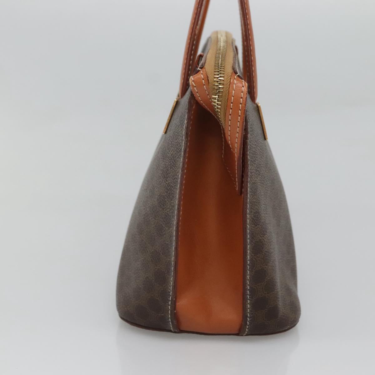 CELINE Macadam Canvas Hand Bag PVC Leather Brown Gold Auth sw677