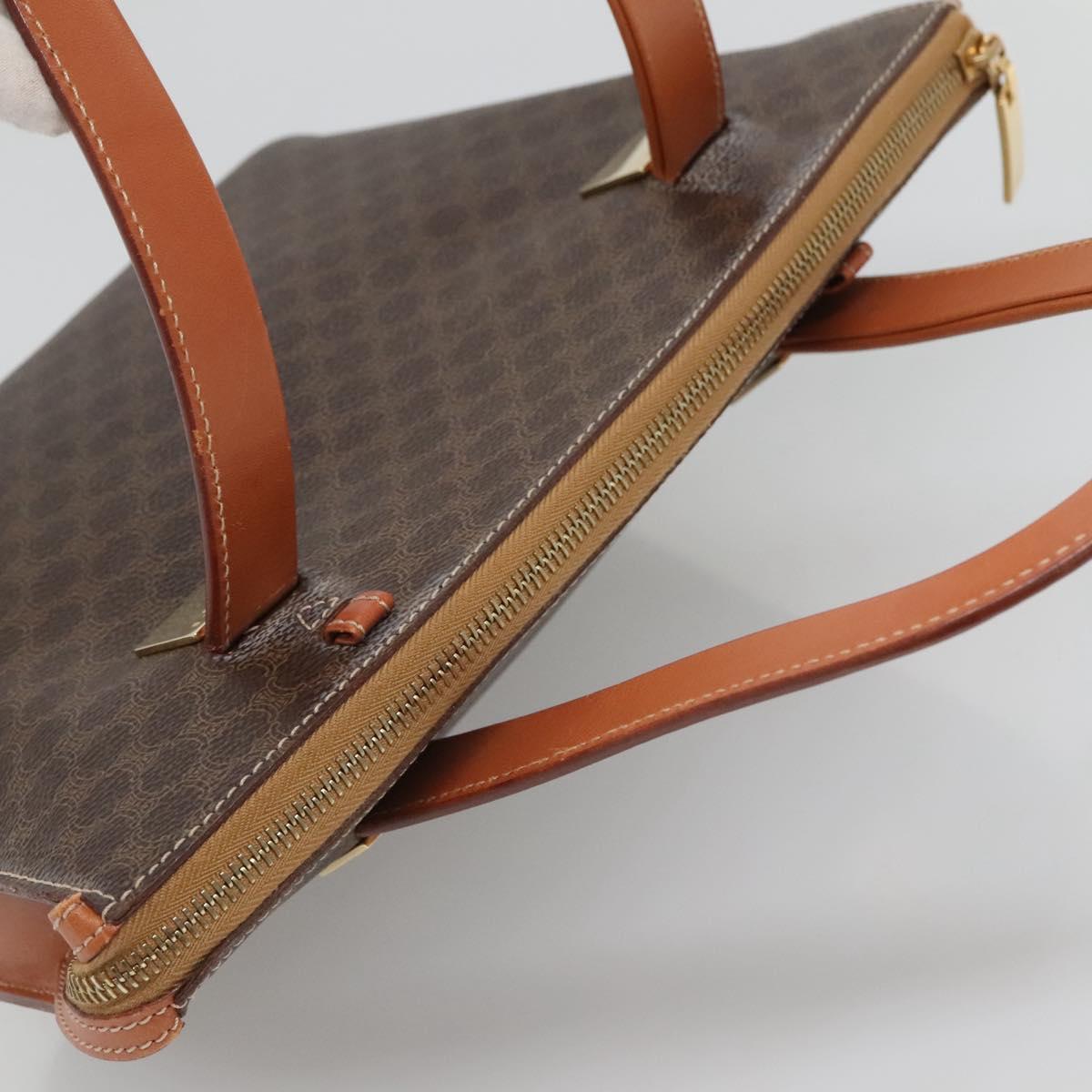 CELINE Macadam Canvas Hand Bag PVC Leather Brown Gold Auth sw677