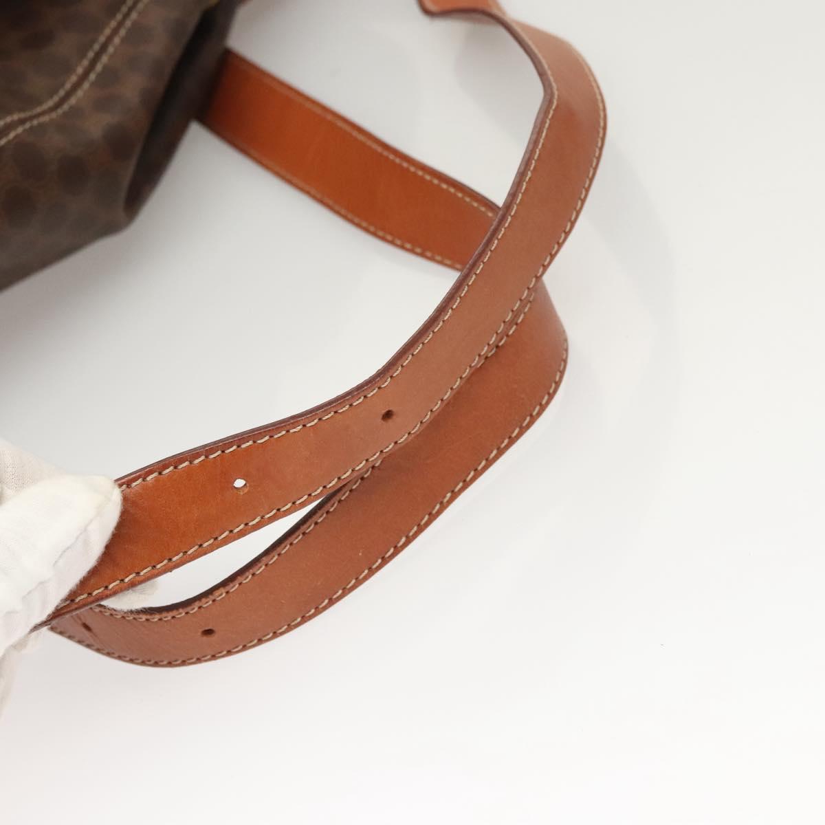 CELINE Macadam Canvas Backpack PVC Leather Brown Gold Auth sw678