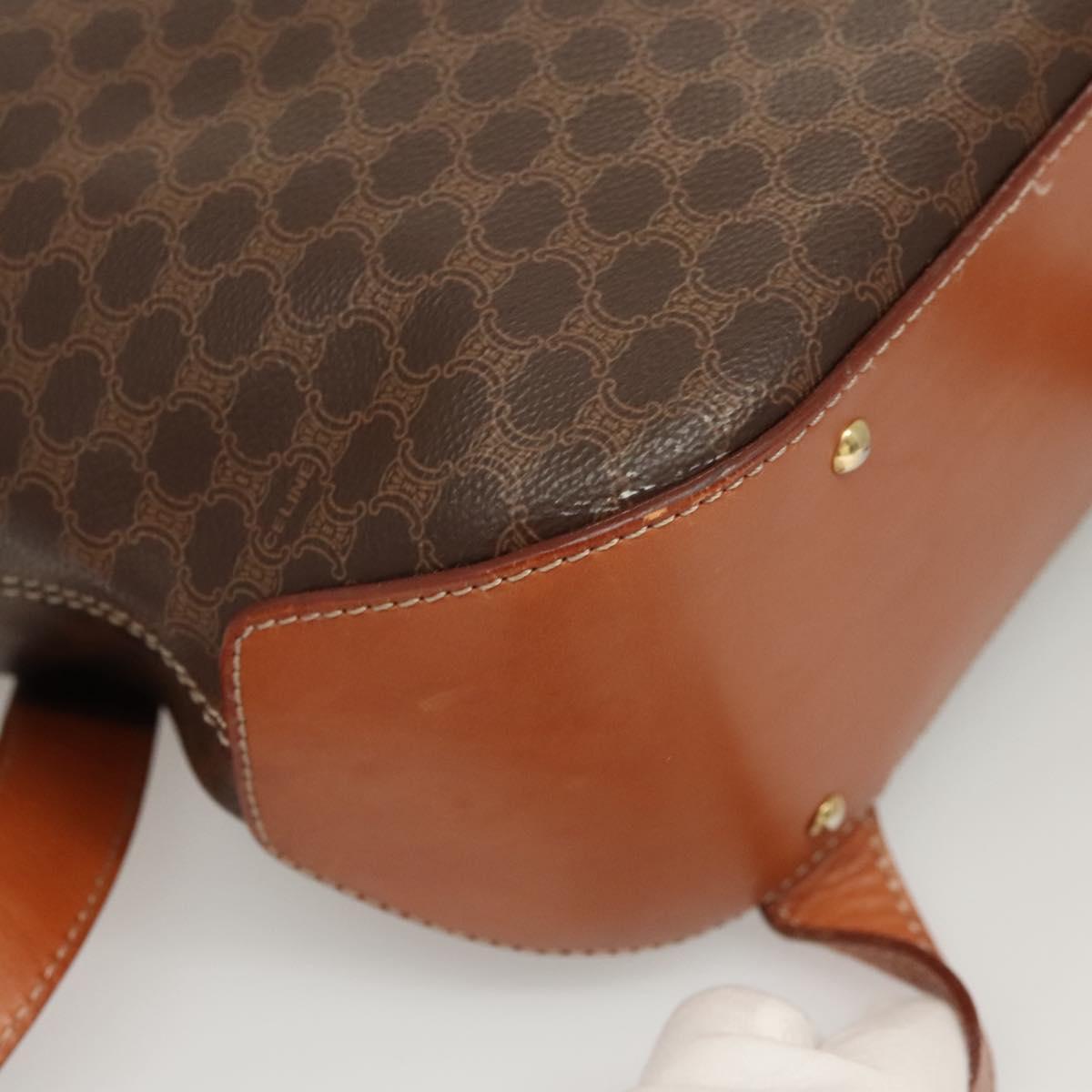 CELINE Macadam Canvas Backpack PVC Leather Brown Gold Auth sw678