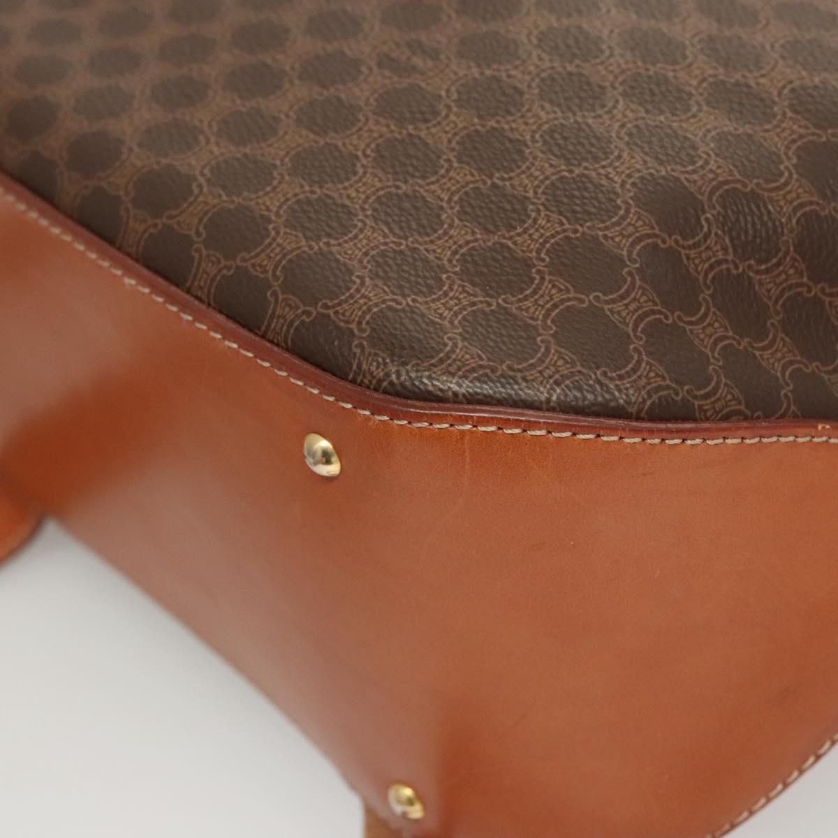 CELINE Macadam Canvas Backpack PVC Leather Brown Gold Auth sw678