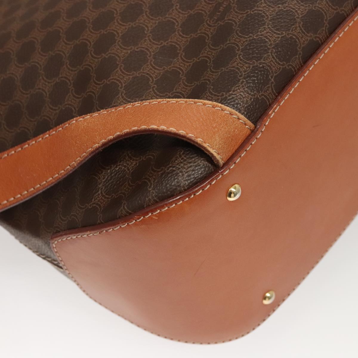 CELINE Macadam Canvas Backpack PVC Leather Brown Gold Auth sw678