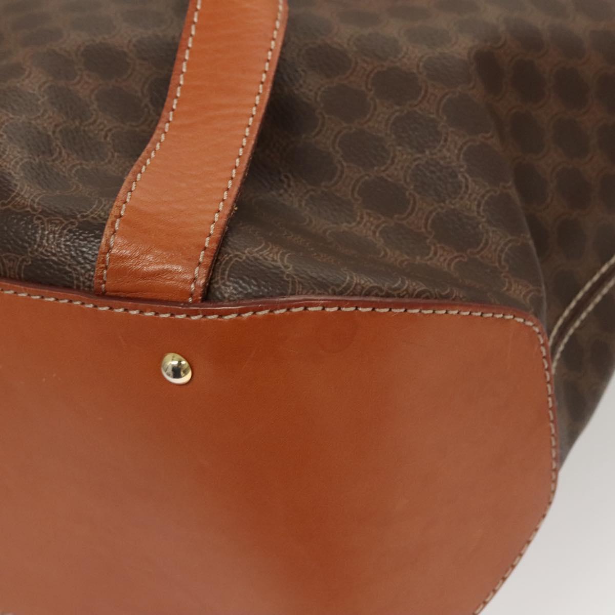 CELINE Macadam Canvas Backpack PVC Leather Brown Gold Auth sw678