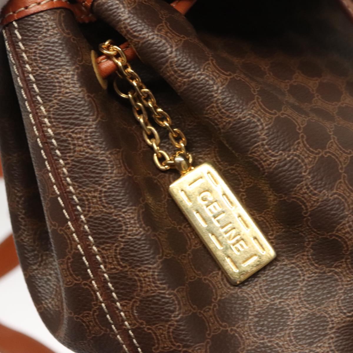 CELINE Macadam Canvas Backpack PVC Leather Brown Gold Auth sw678