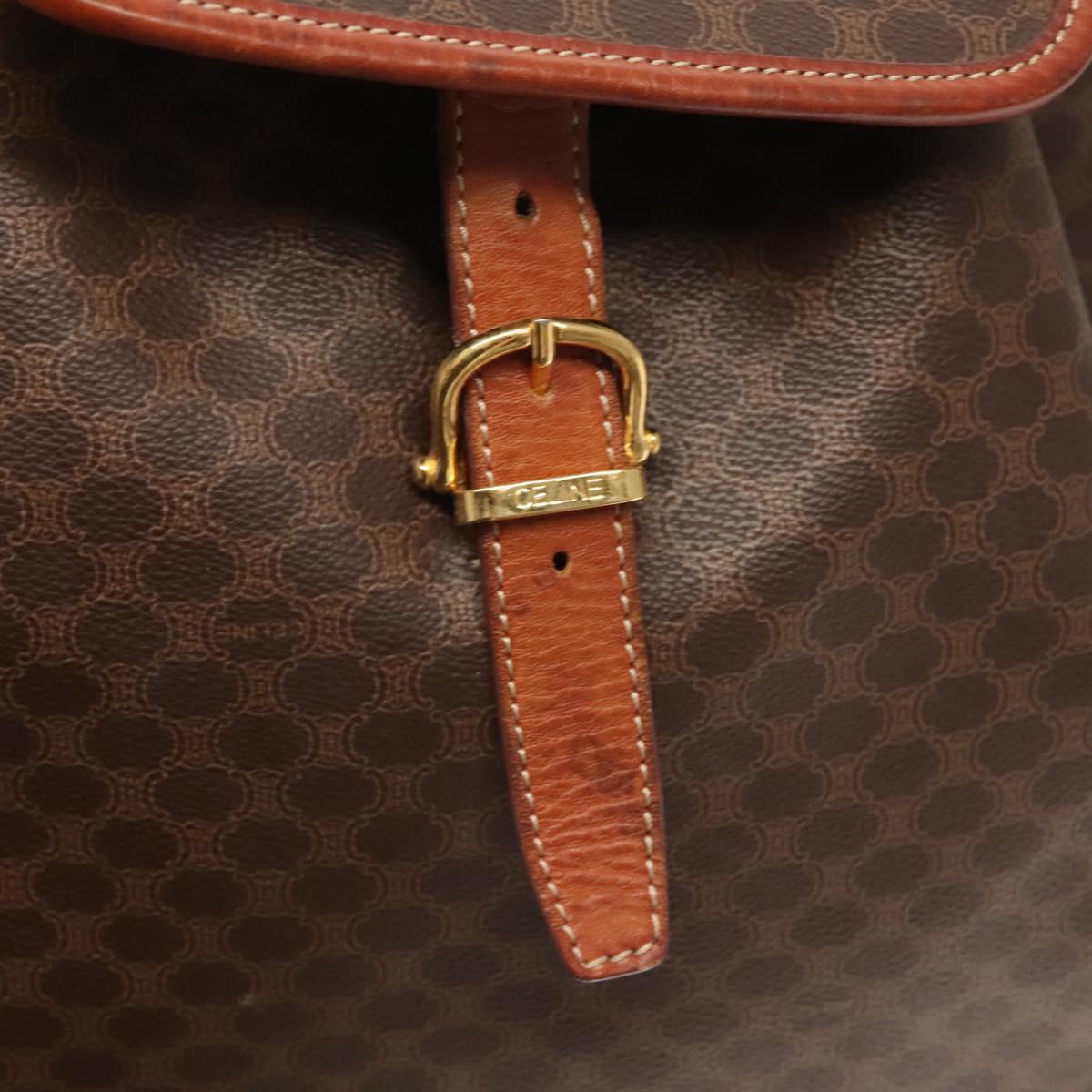 CELINE Macadam Canvas Backpack PVC Leather Brown Gold Auth sw678