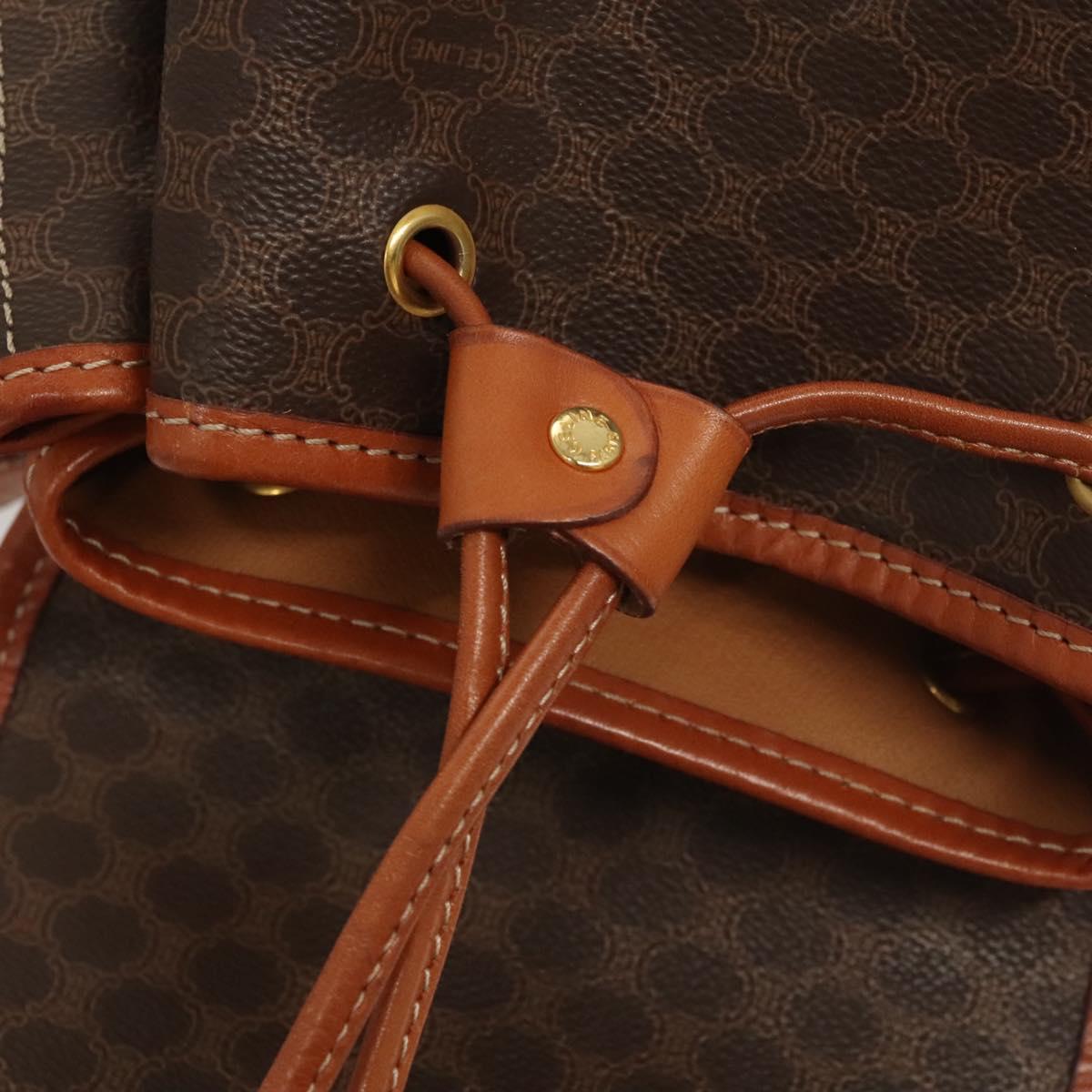 CELINE Macadam Canvas Backpack PVC Leather Brown Gold Auth sw678