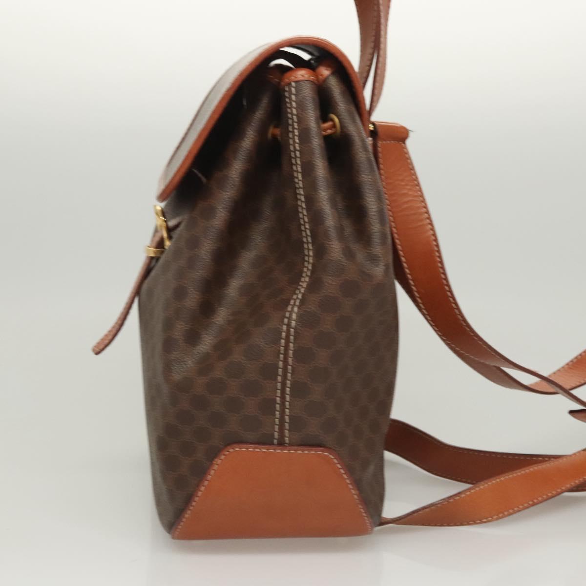 CELINE Macadam Canvas Backpack PVC Leather Brown Gold Auth sw678