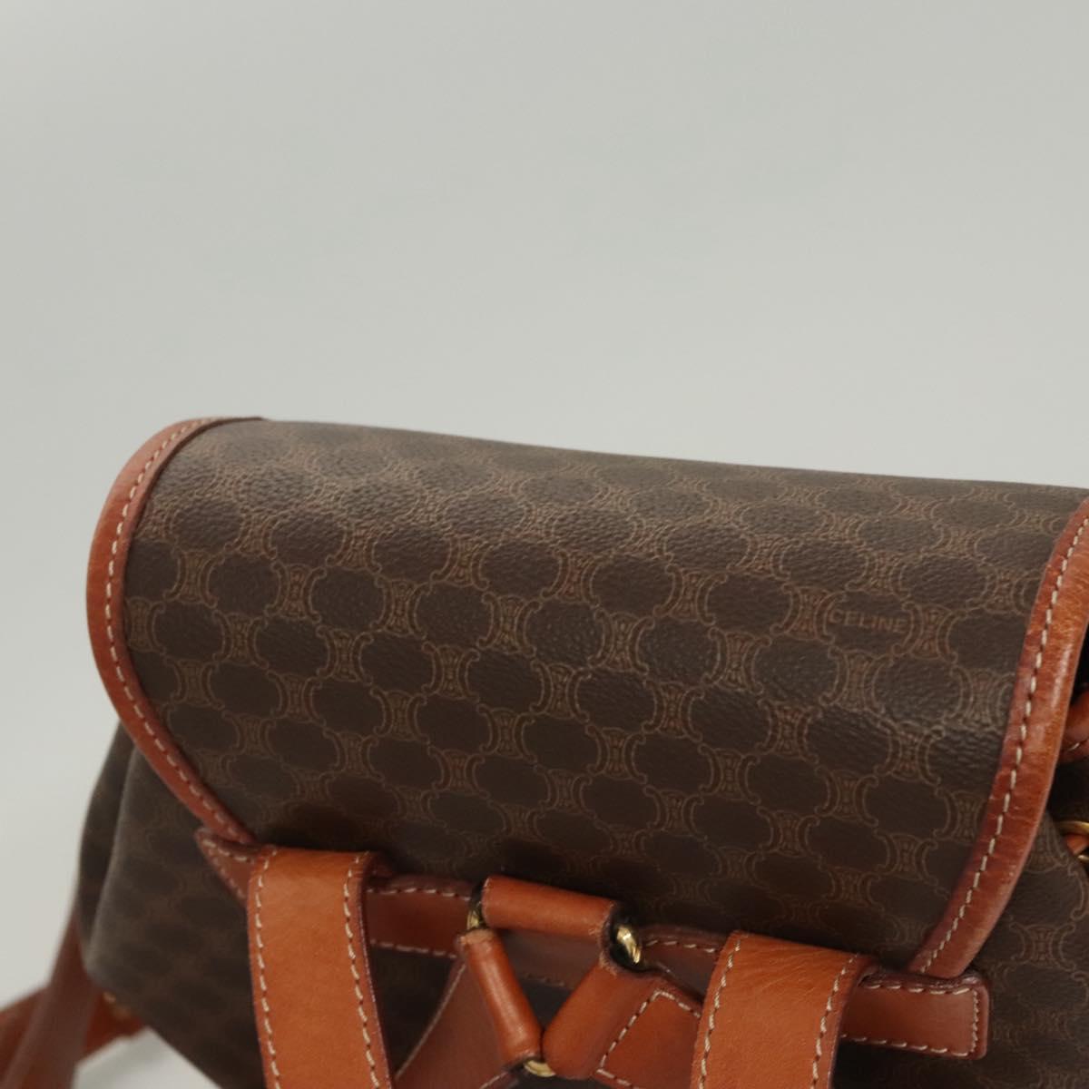 CELINE Macadam Canvas Backpack PVC Leather Brown Gold Auth sw678