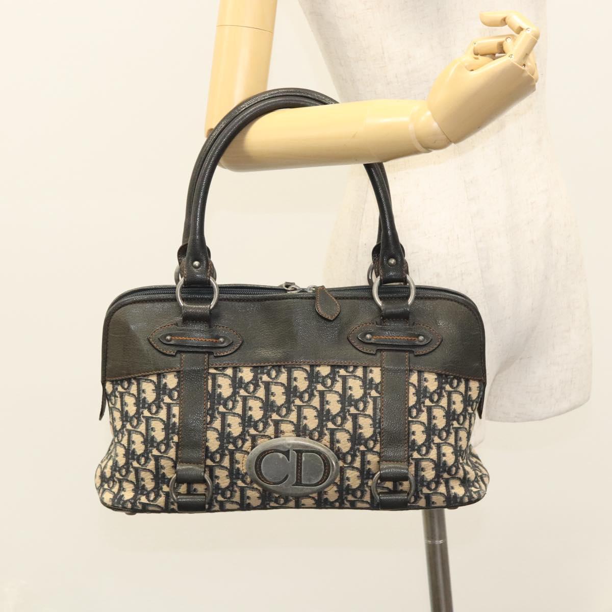 Christian Dior Trotter Canvas Hand Bag Navy Silver Auth sw686